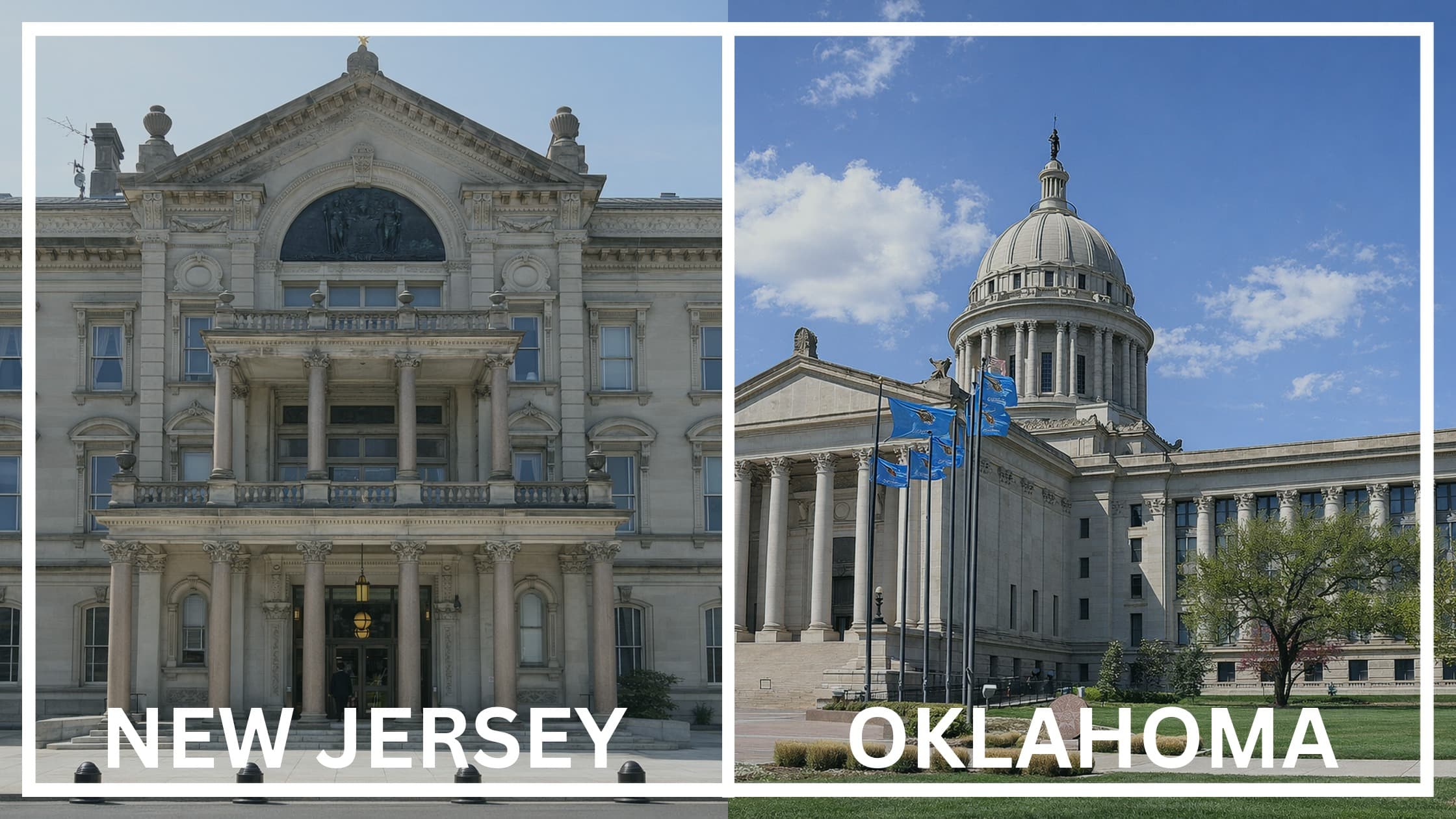 Comparing the state capitol buildings between New Jersey and Oklahoma.