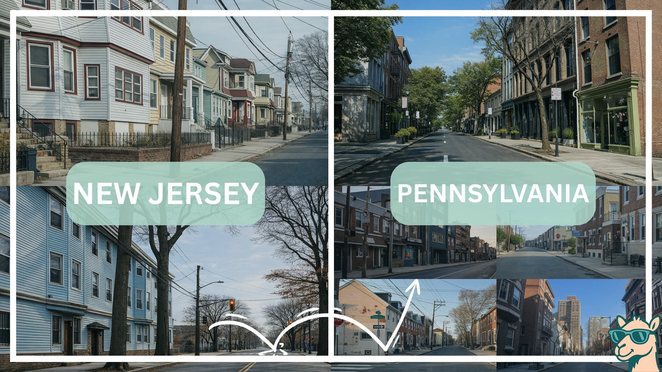 comparison of housing options and types between neighborhoods in New Jersey and Pennsylvania