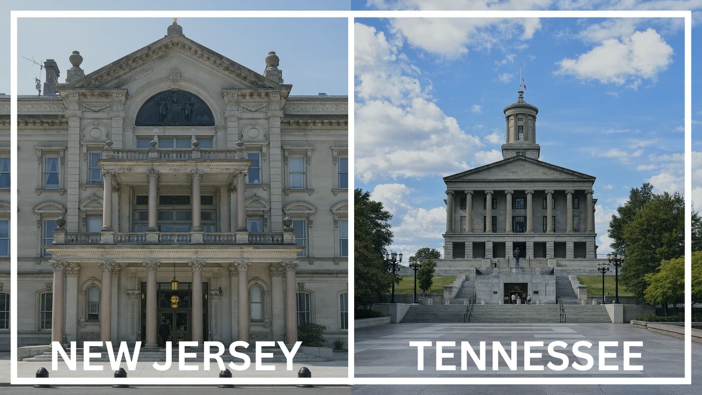 Comparing the state capitol buildings between New Jersey and Tennessee.