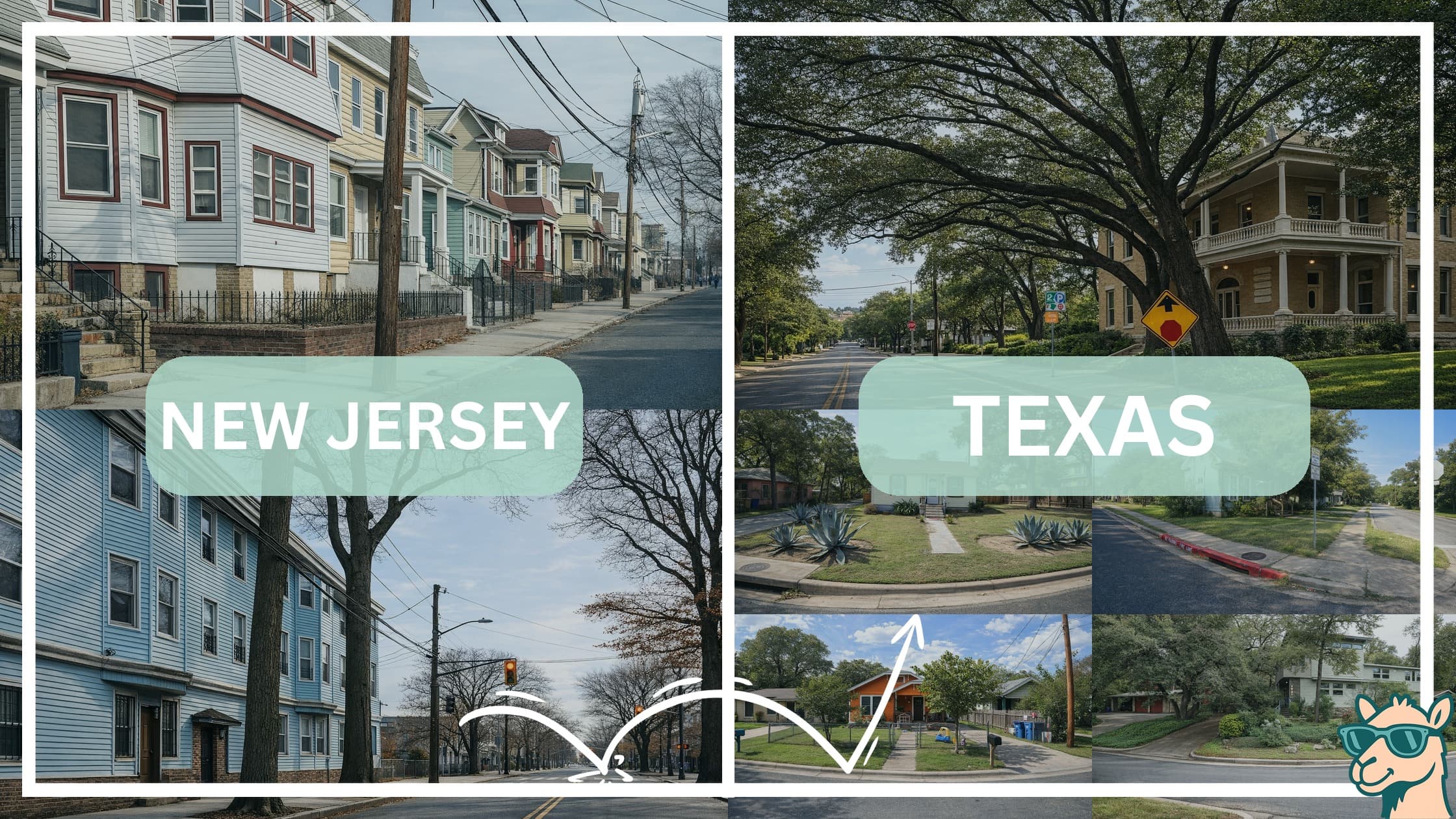 comparison of housing options and types between neighborhoods in New Jersey and Texas