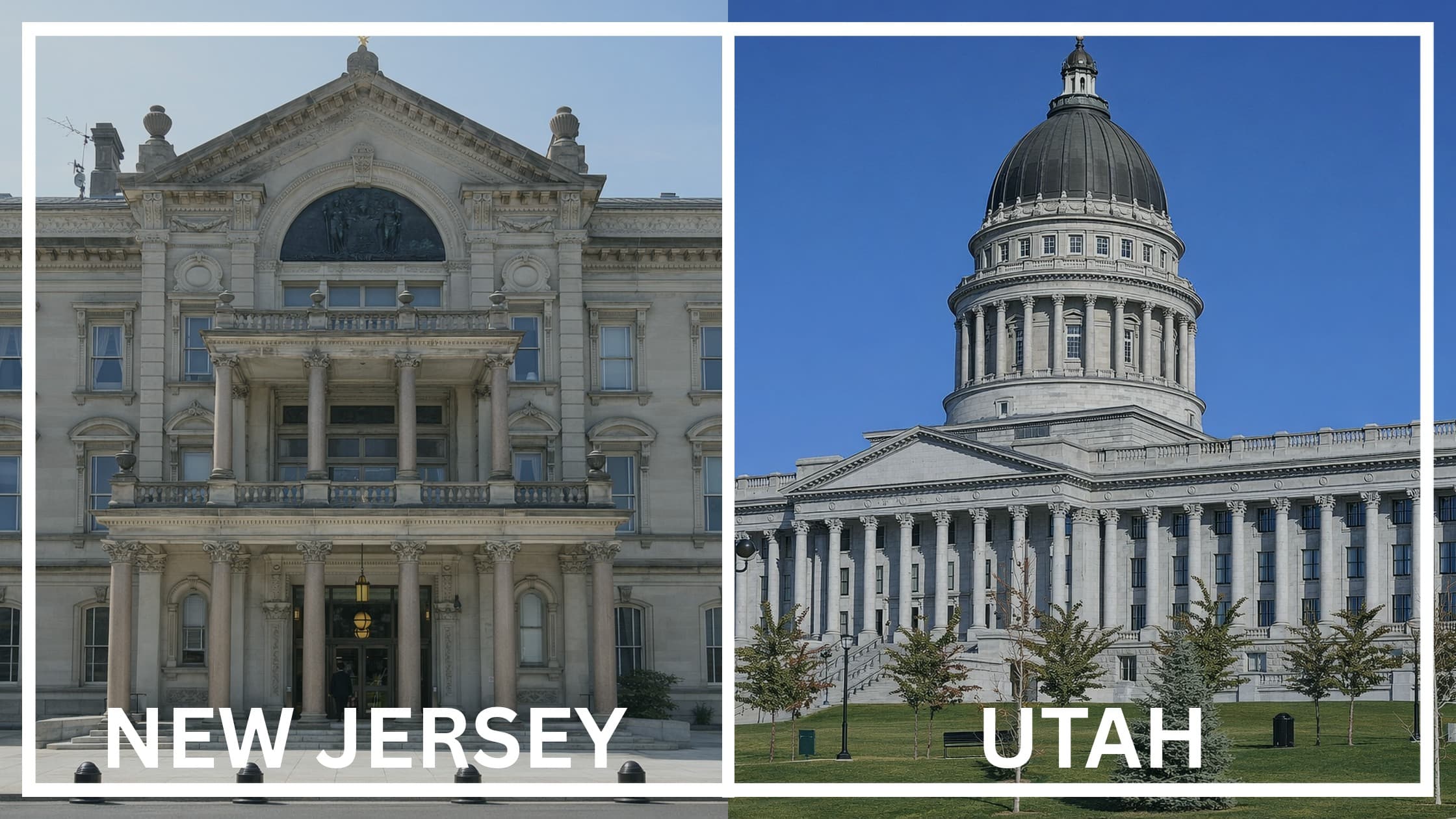 Comparing the state capitol buildings between New Jersey and Utah.