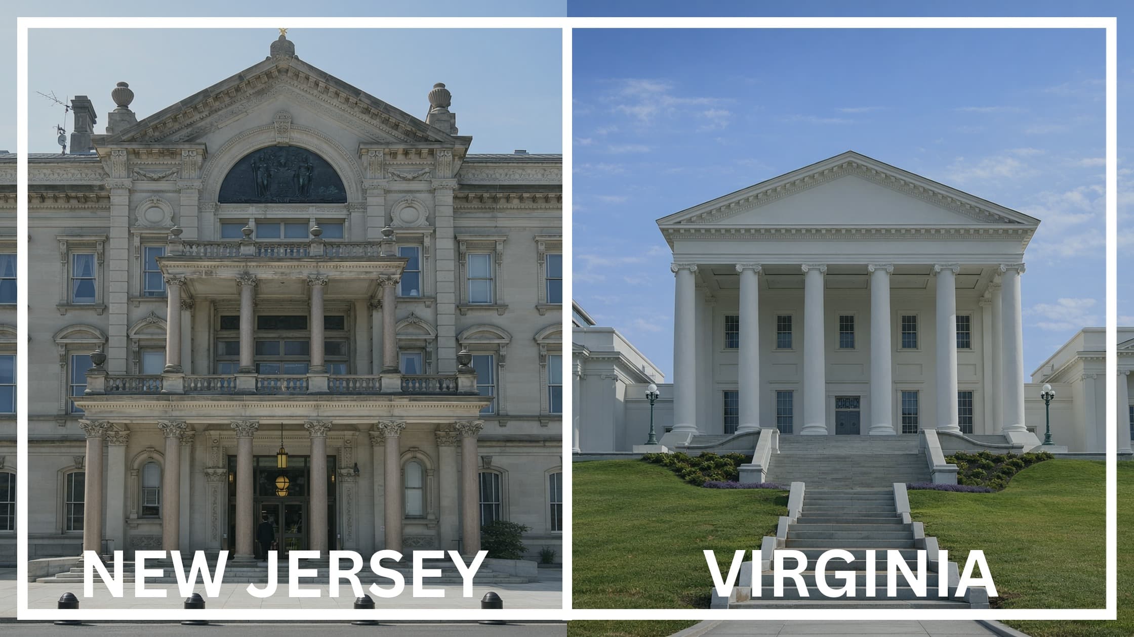 Comparing the state capitol buildings between New Jersey and Virginia.