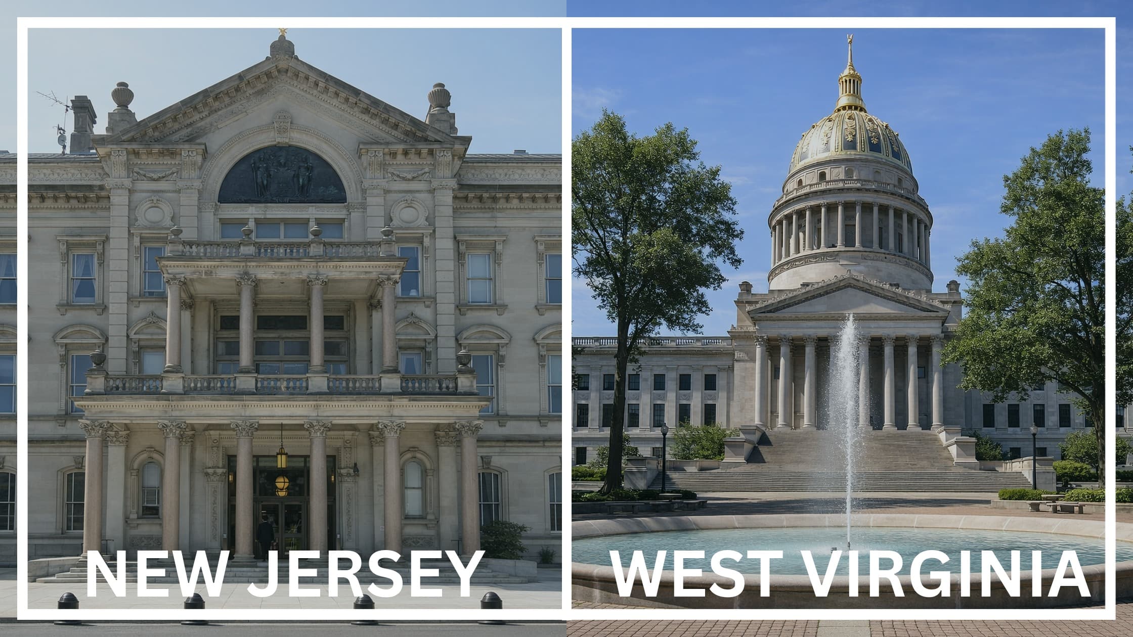 Comparing the state capitol buildings between New Jersey and West Virginia.