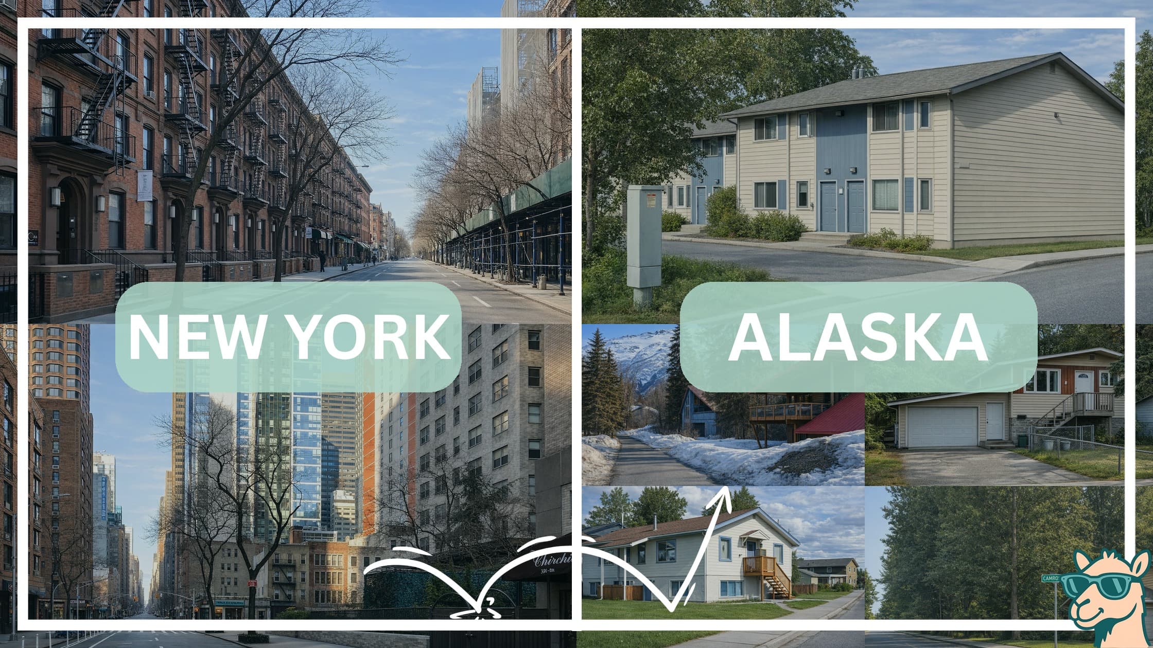 comparison of housing options and types between neighborhoods in New York and Alaska