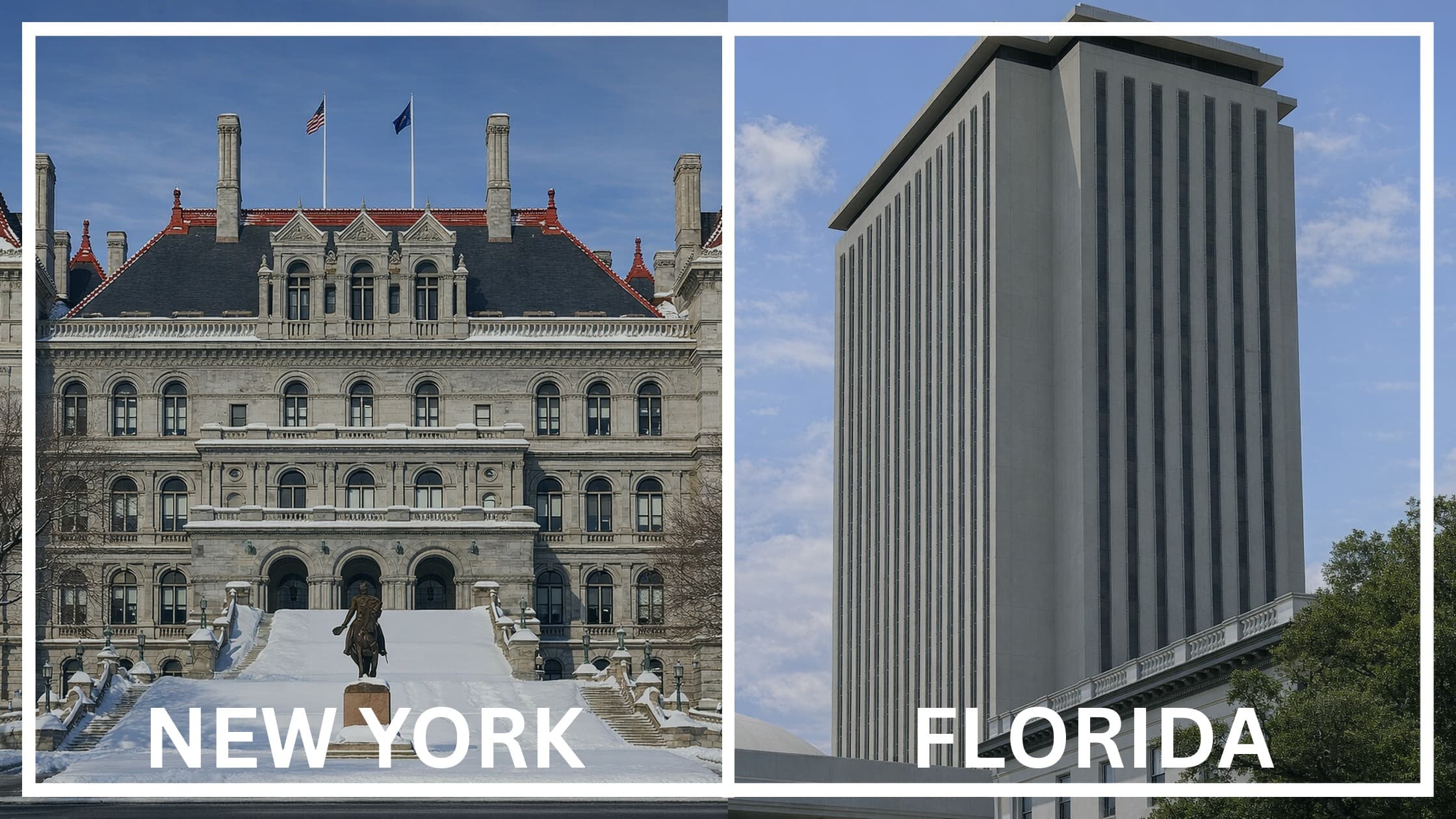 Comparing the state capitol buildings between New York and Florida.
