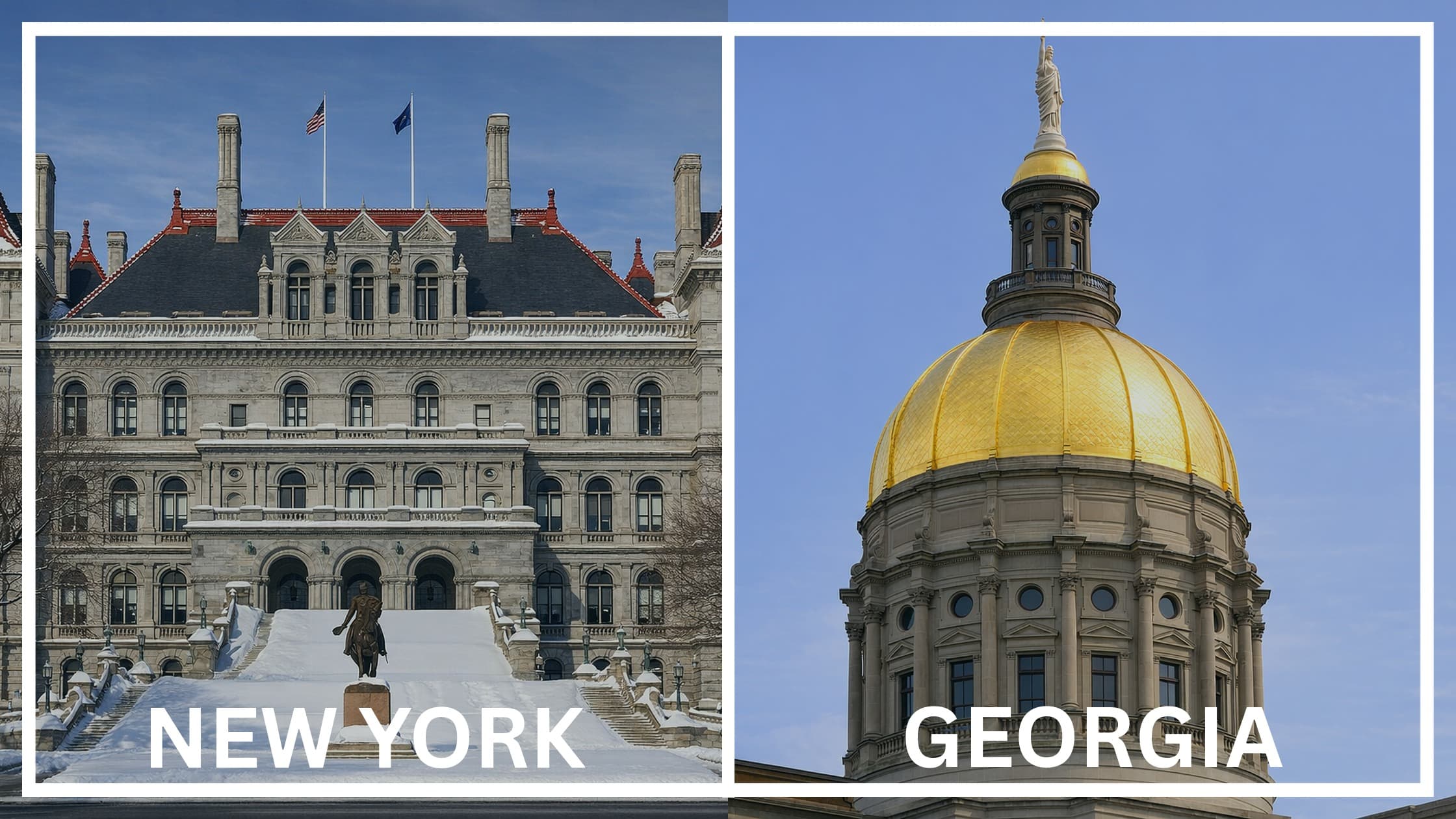 Comparing the state capitol buildings between New York and Georgia.