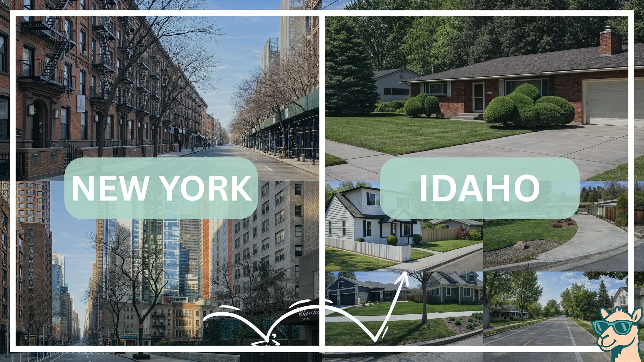comparison of housing options and types between neighborhoods in New York and Idaho