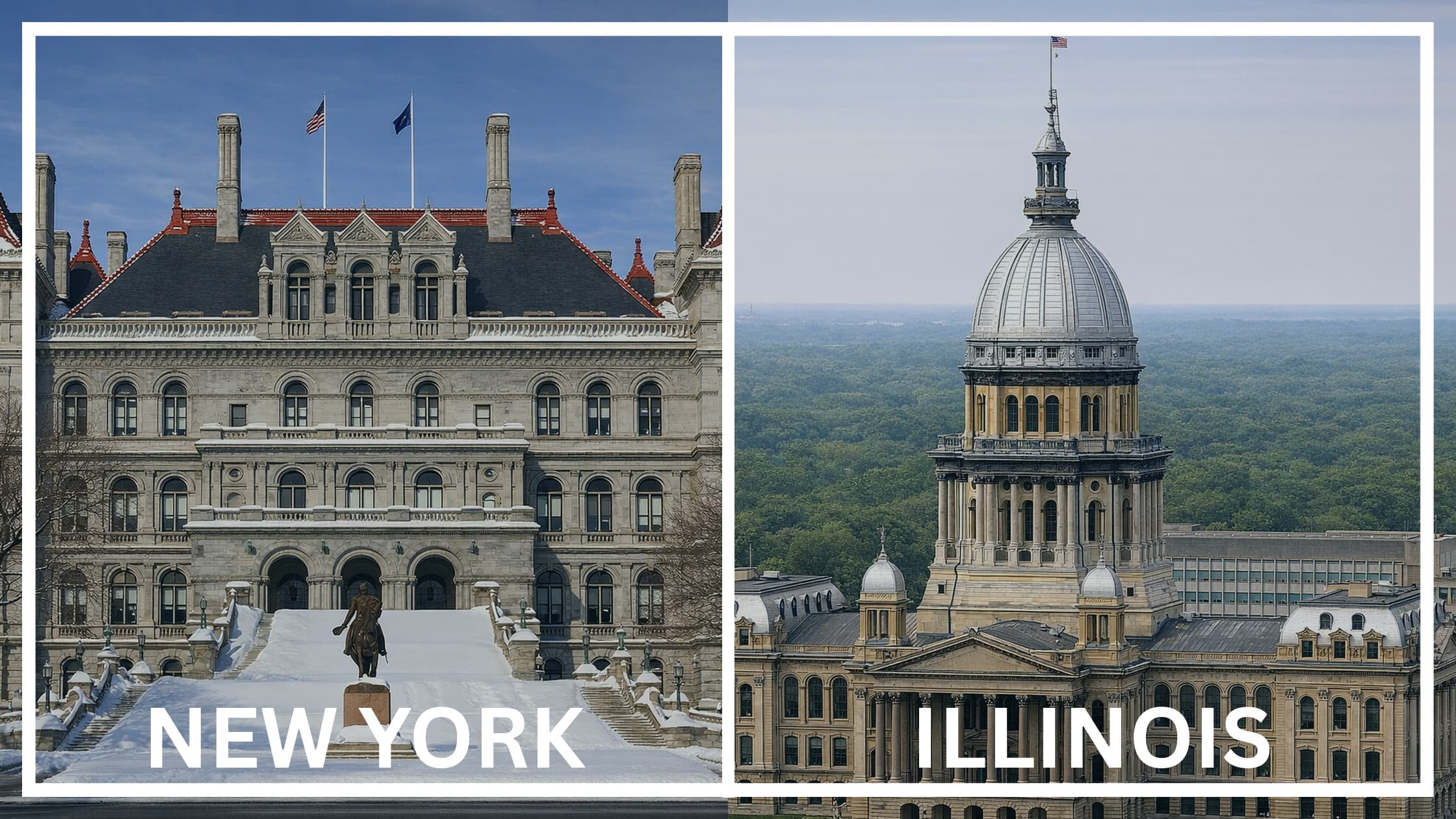 Comparing the state capitol buildings between New York and Illinois.