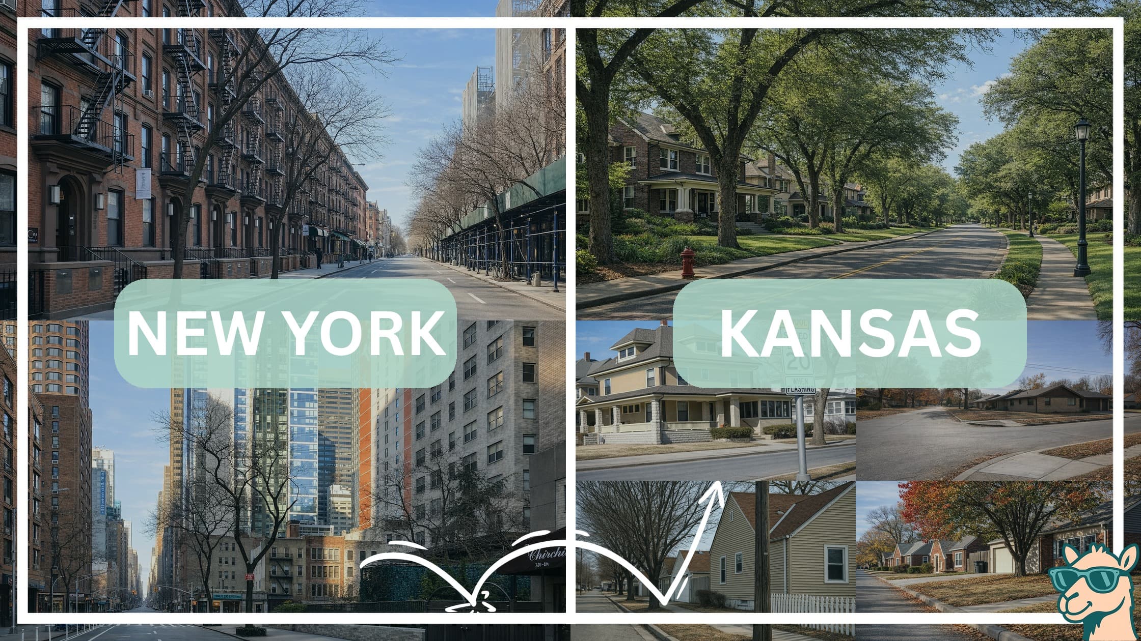 comparison of housing options and types between neighborhoods in New York and Kansas