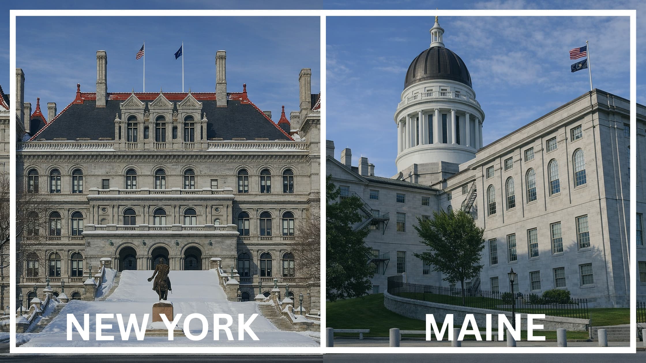 Comparing the state capitol buildings between New York and Maine.