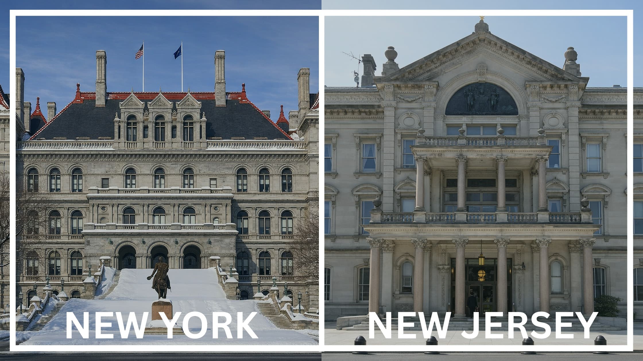 Comparing the state capitol buildings between New York and New Jersey.