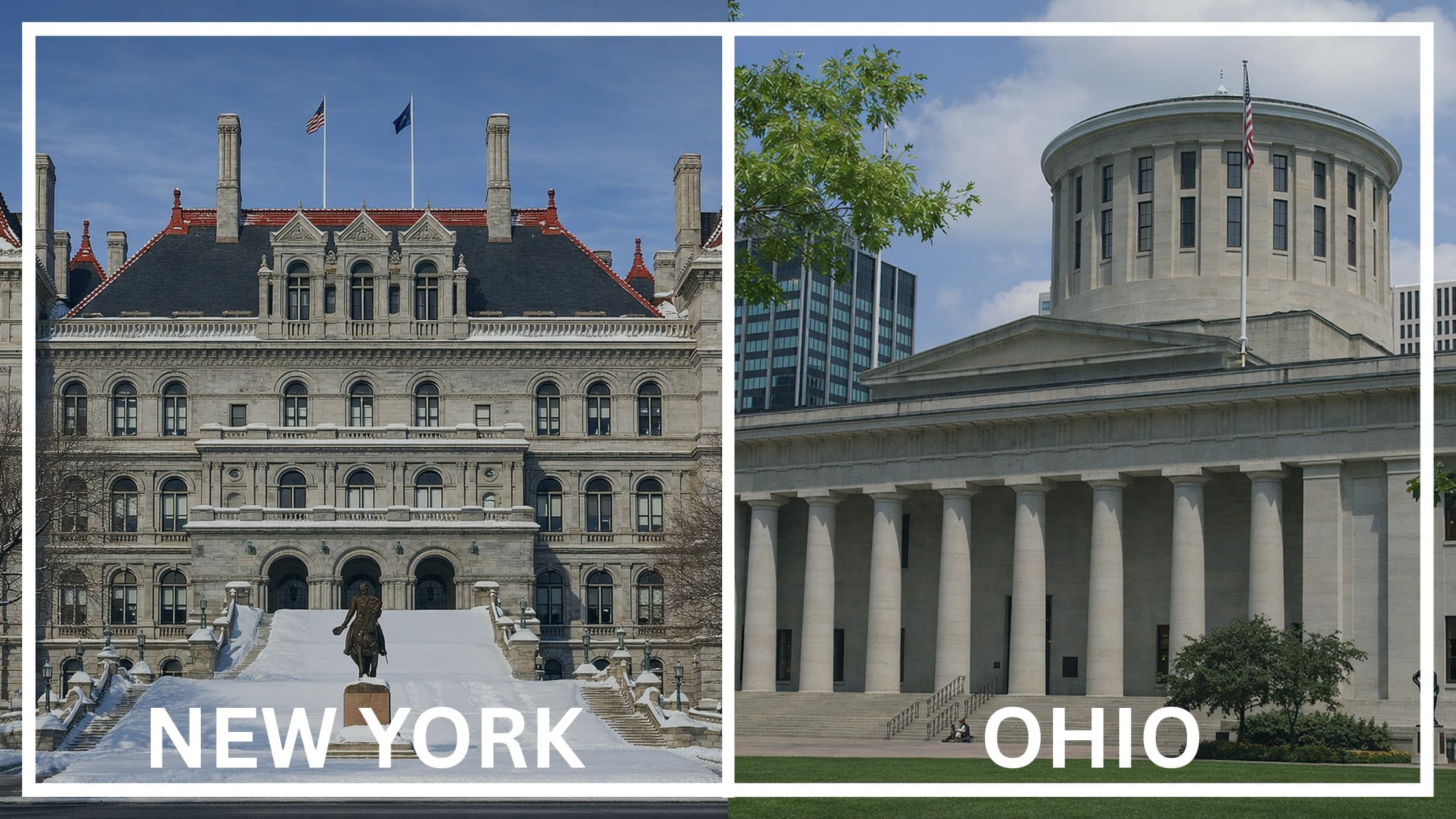 Comparing the state capitol buildings between New York and Ohio.