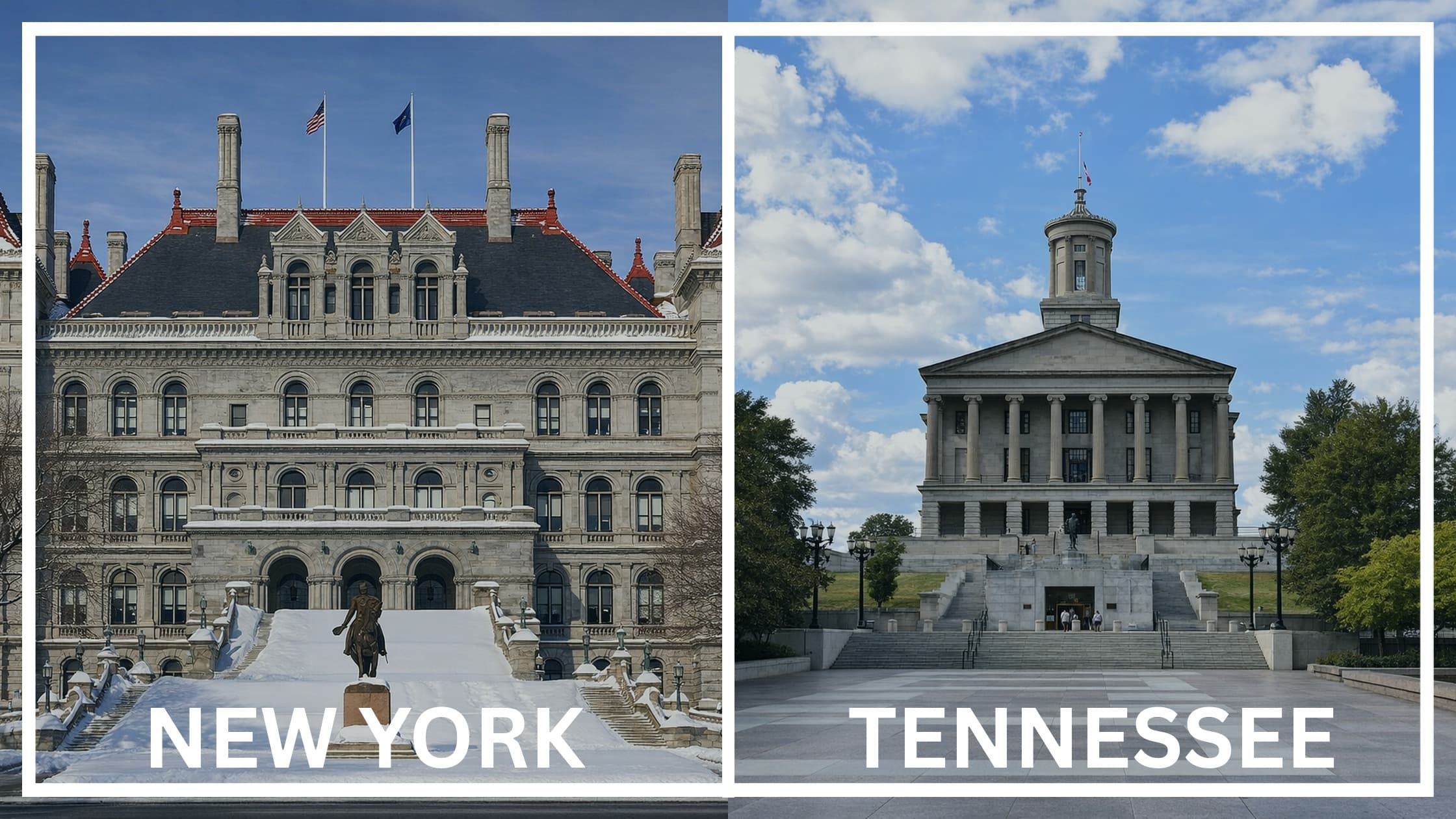 Comparing the state capitol buildings between New York and Tennessee.