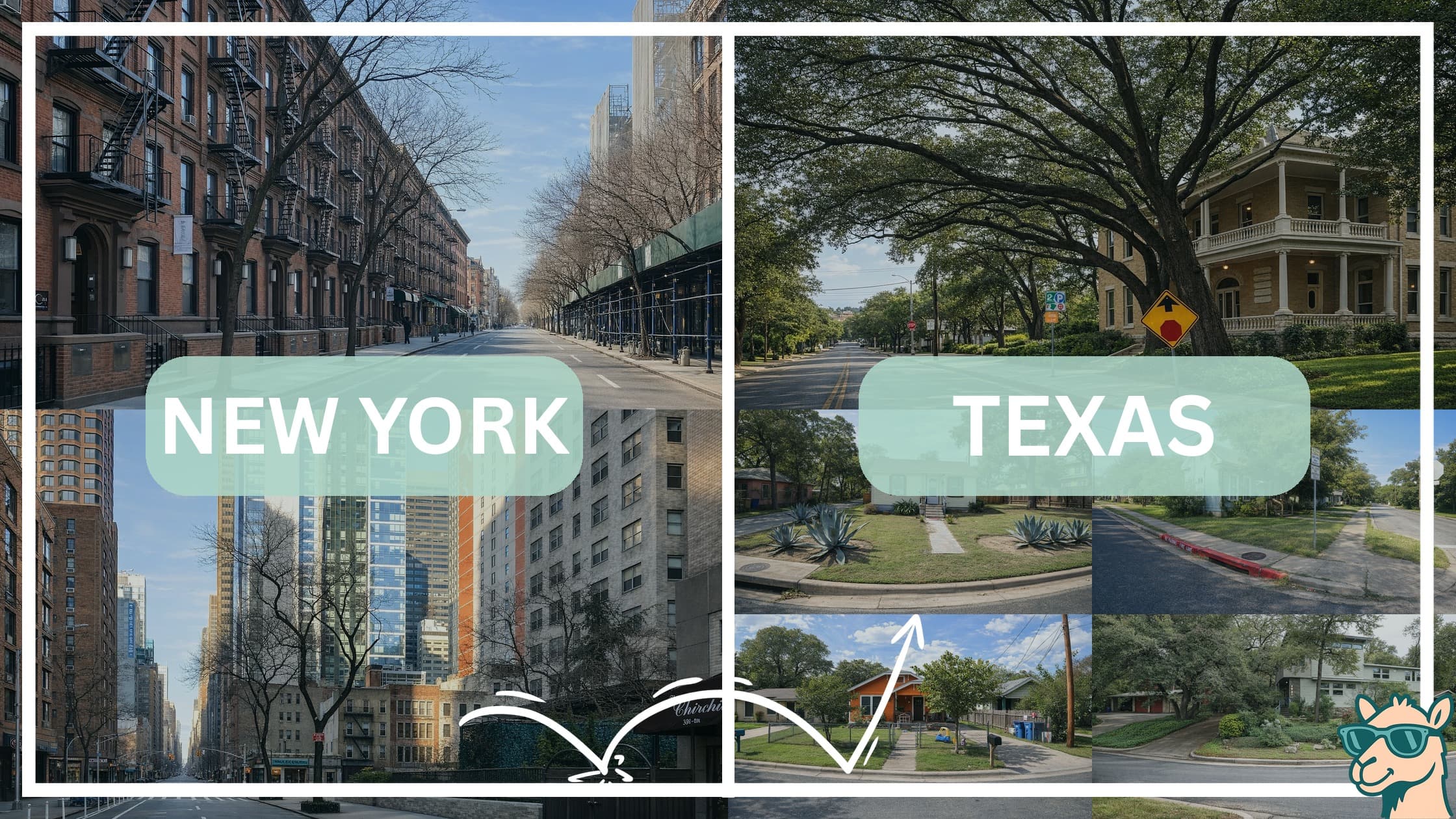 comparison of housing options and types between neighborhoods in New York and Texas