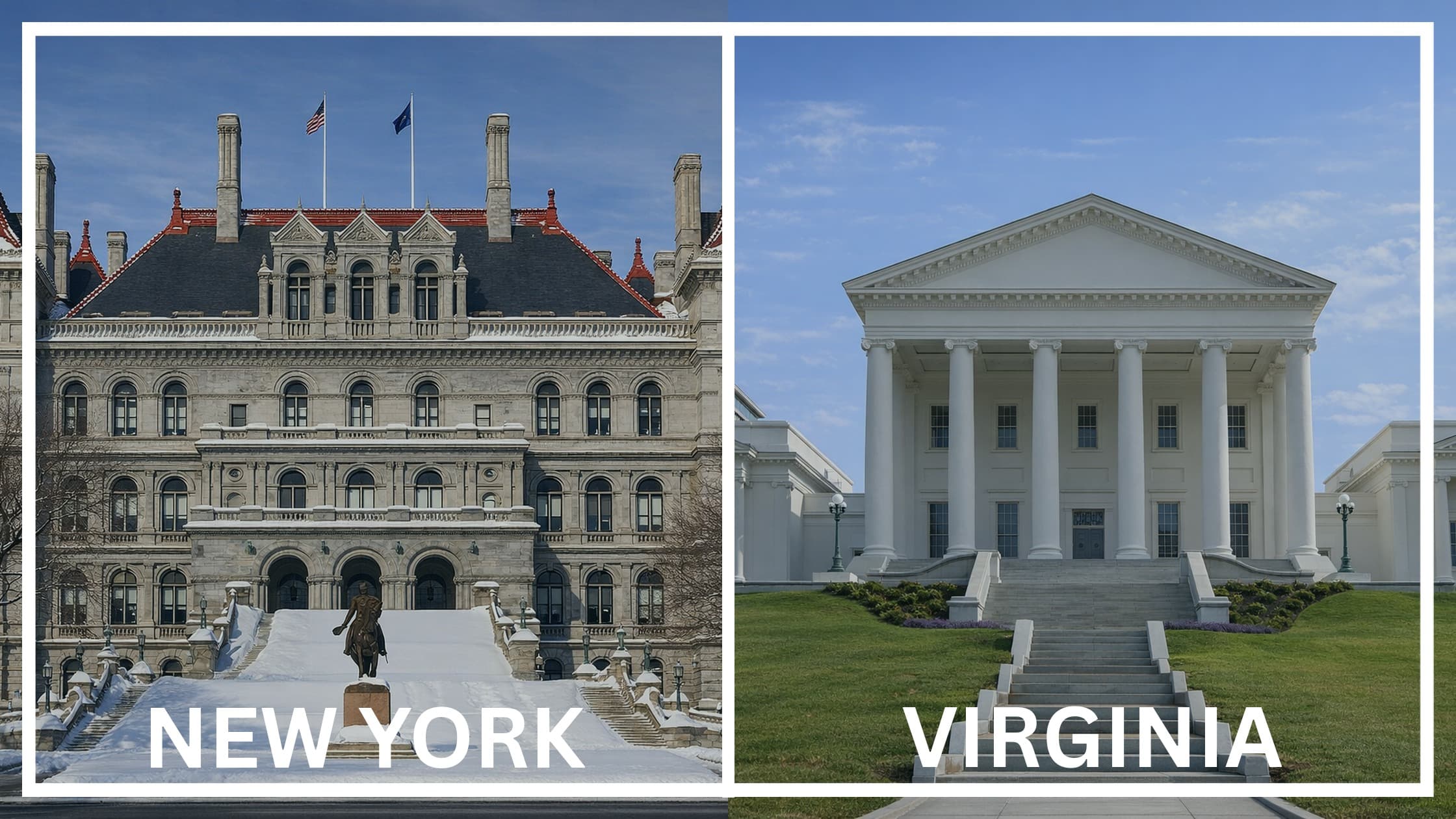 Comparing the state capitol buildings between New York and Virginia.