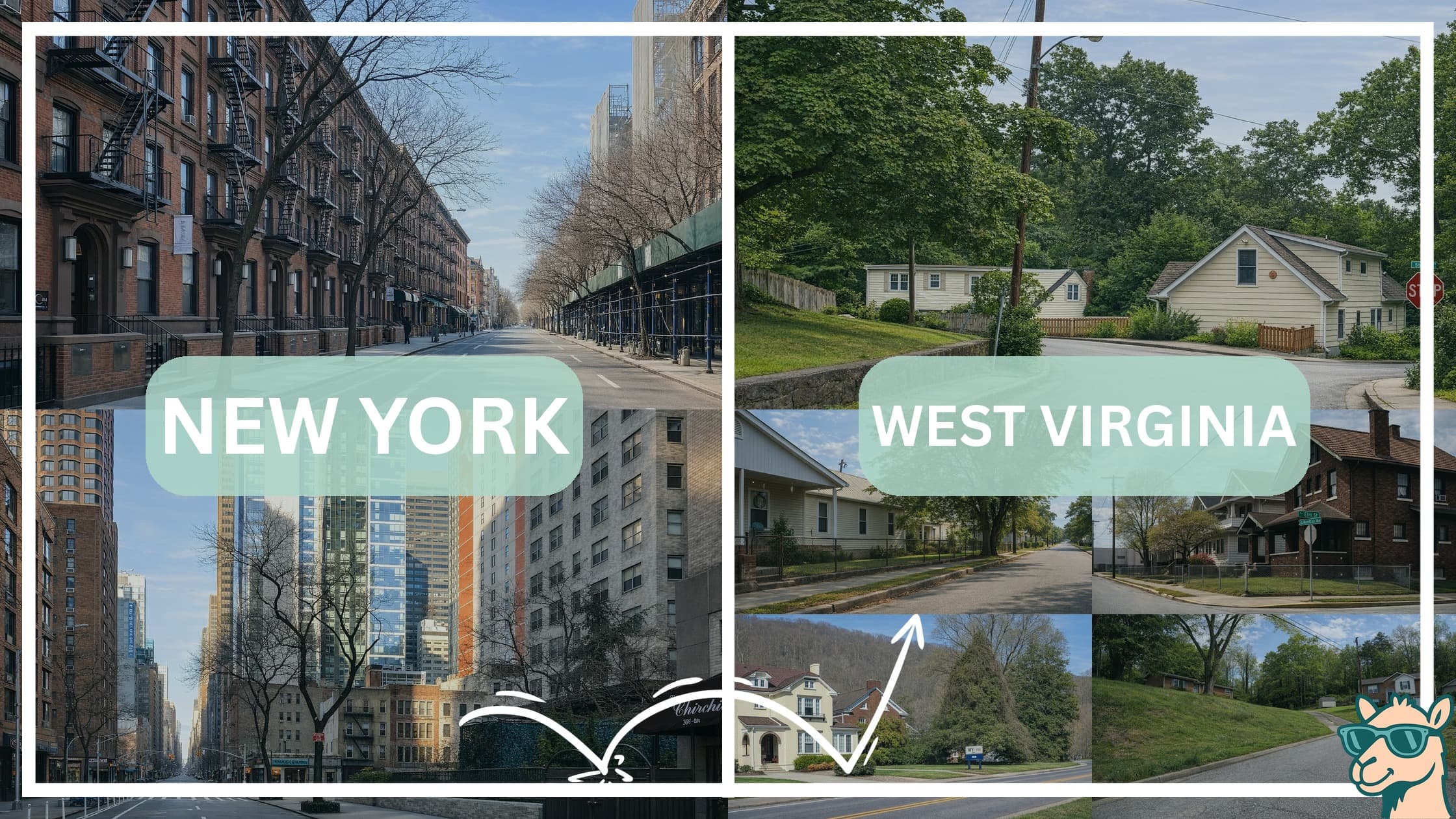 comparison of housing options and types between neighborhoods in New York and West Virginia