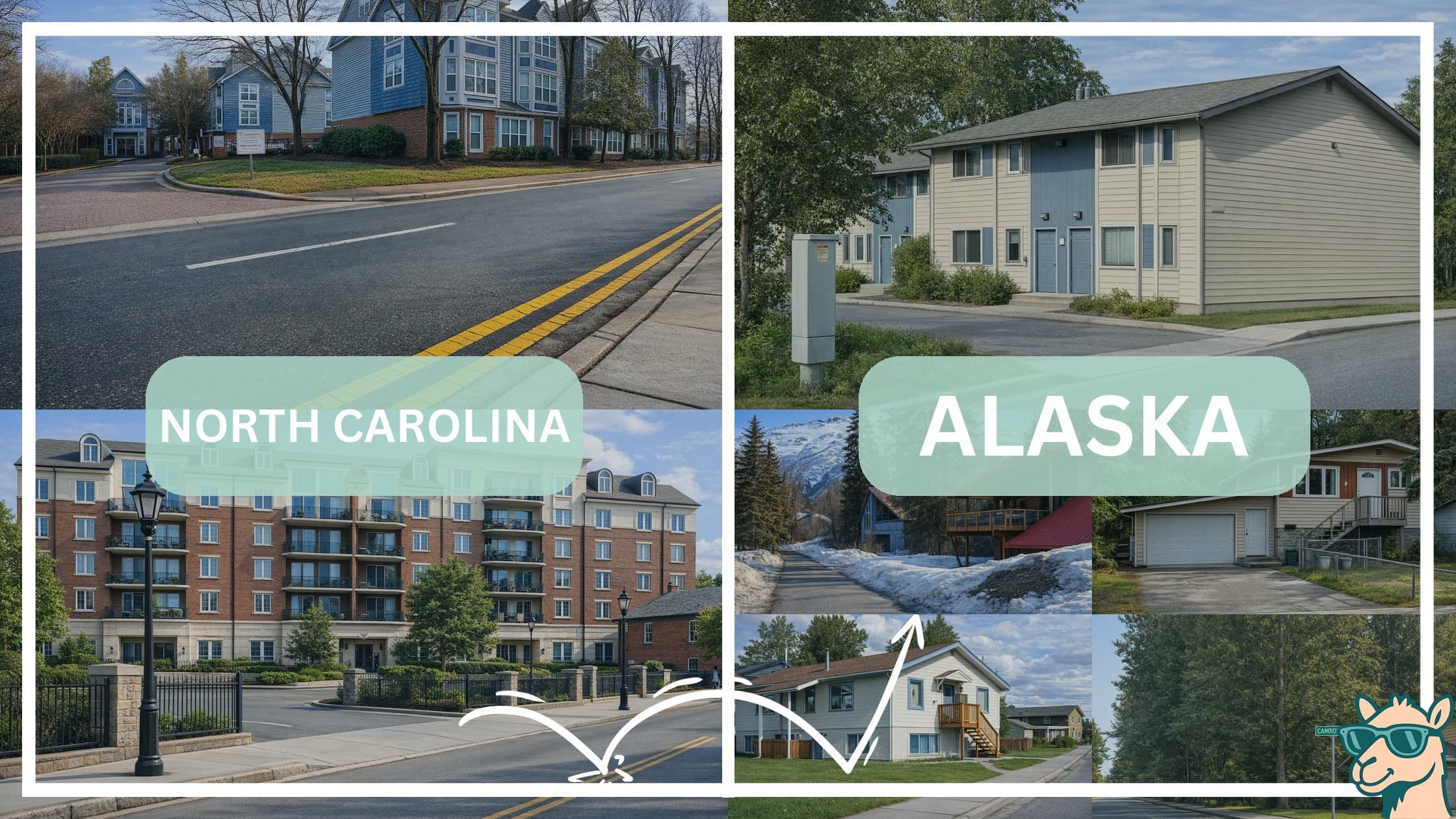 comparison of housing options and types between neighborhoods in North Carolina and Alaska