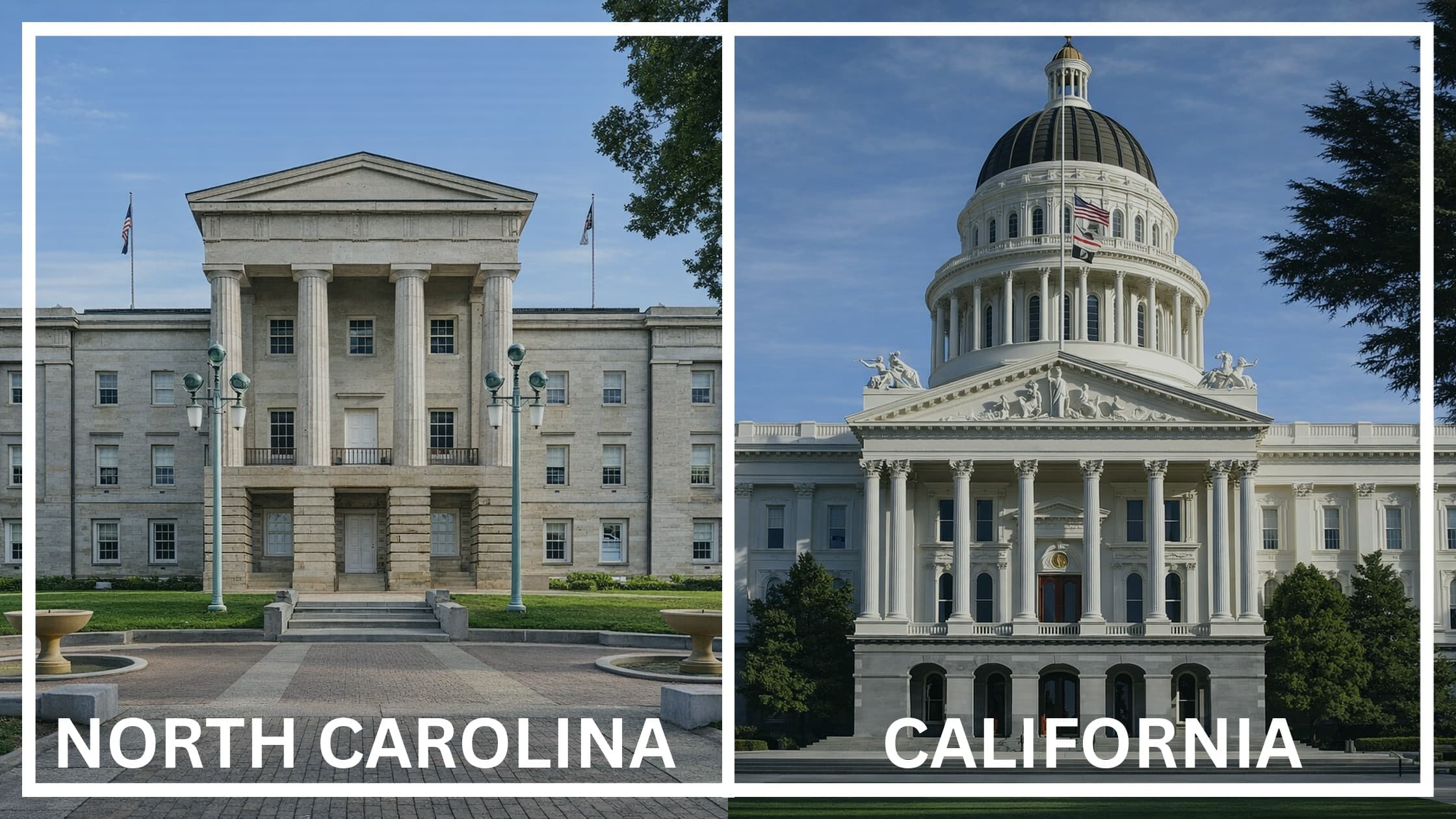Comparing the state capitol buildings between North Carolina and California.