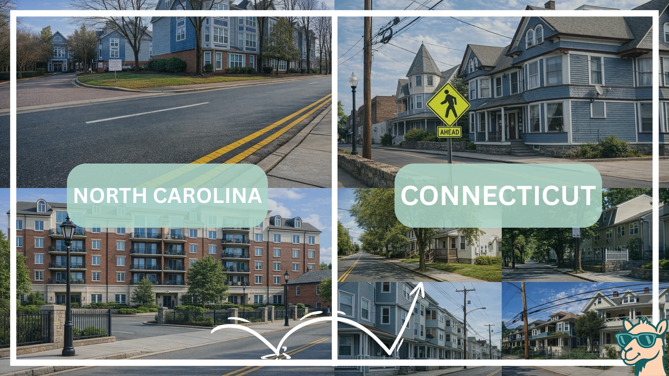 comparison of housing options and types between neighborhoods in North Carolina and Connecticut