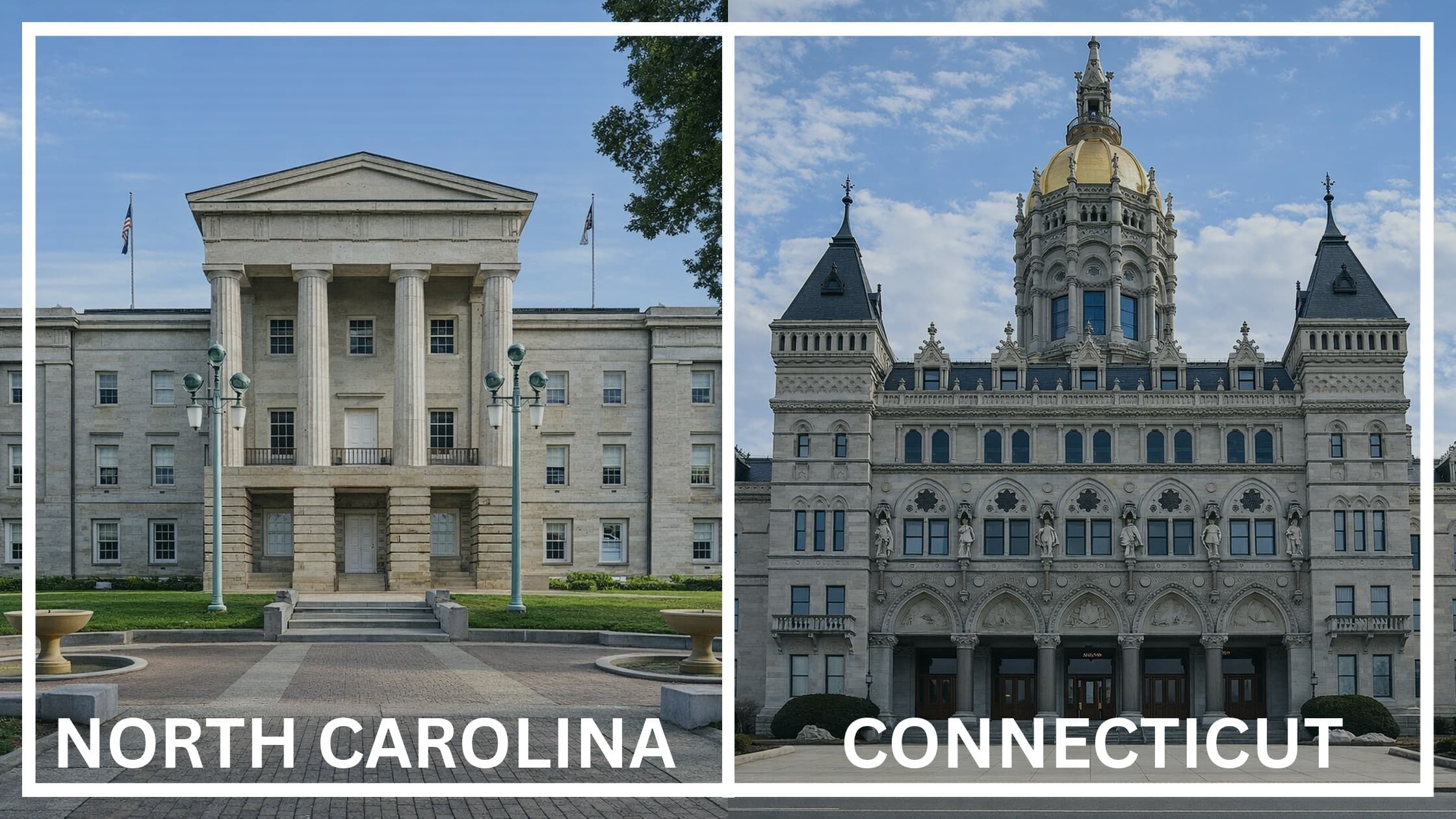 Comparing the state capitol buildings between North Carolina and Connecticut.