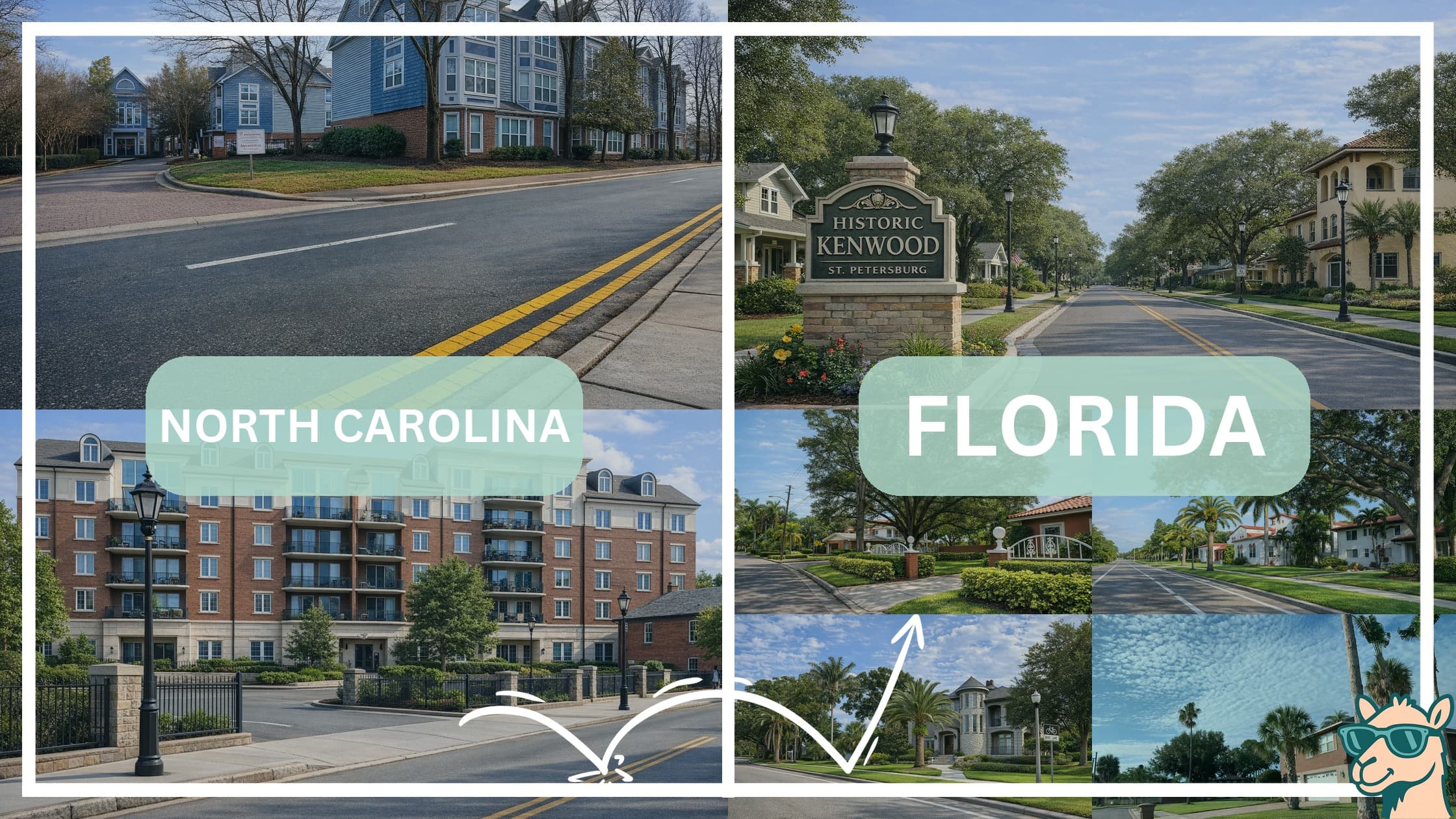 comparison of housing options and types between neighborhoods in North Carolina and Florida