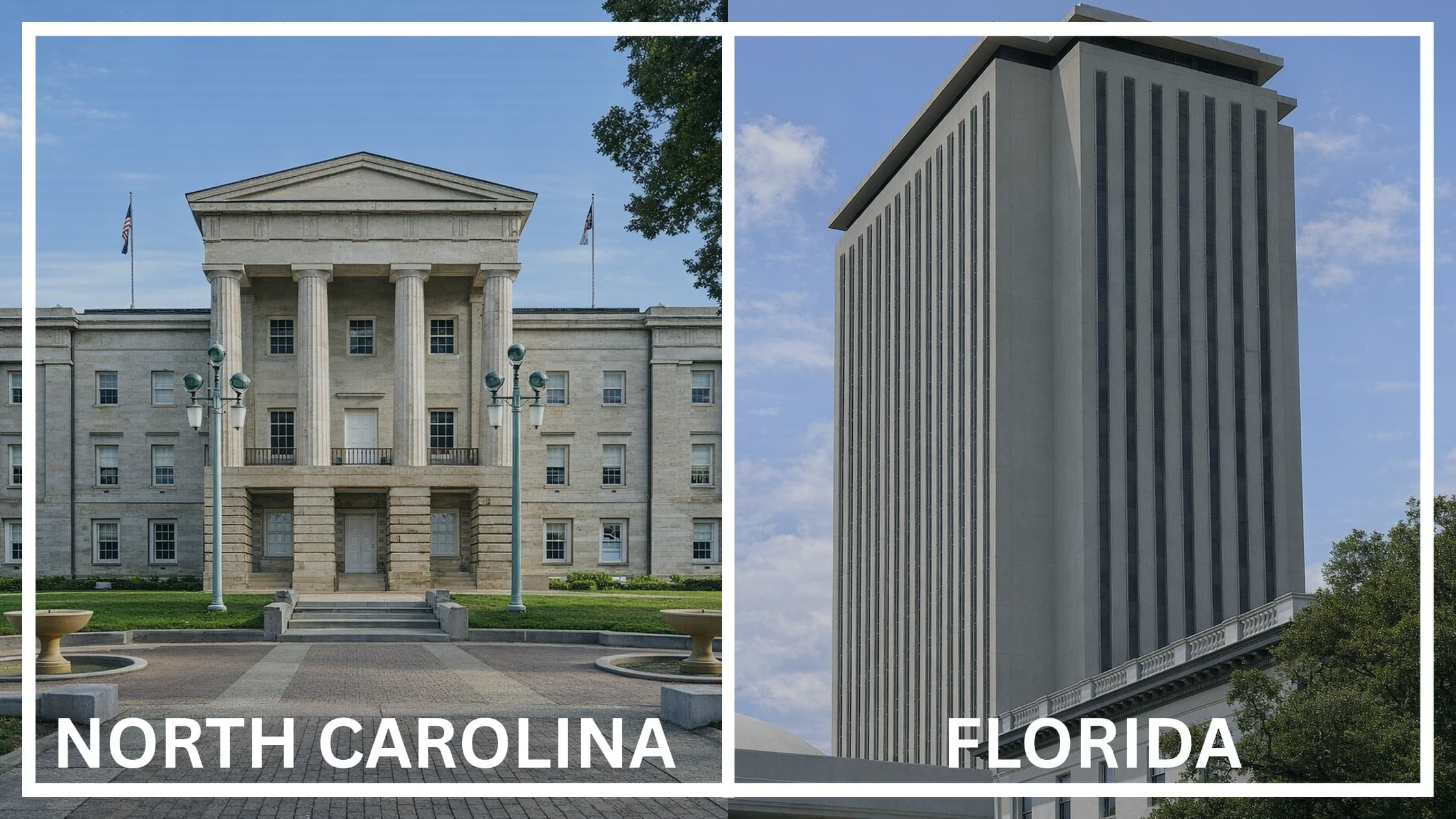 Comparing the state capitol buildings between North Carolina and Florida.