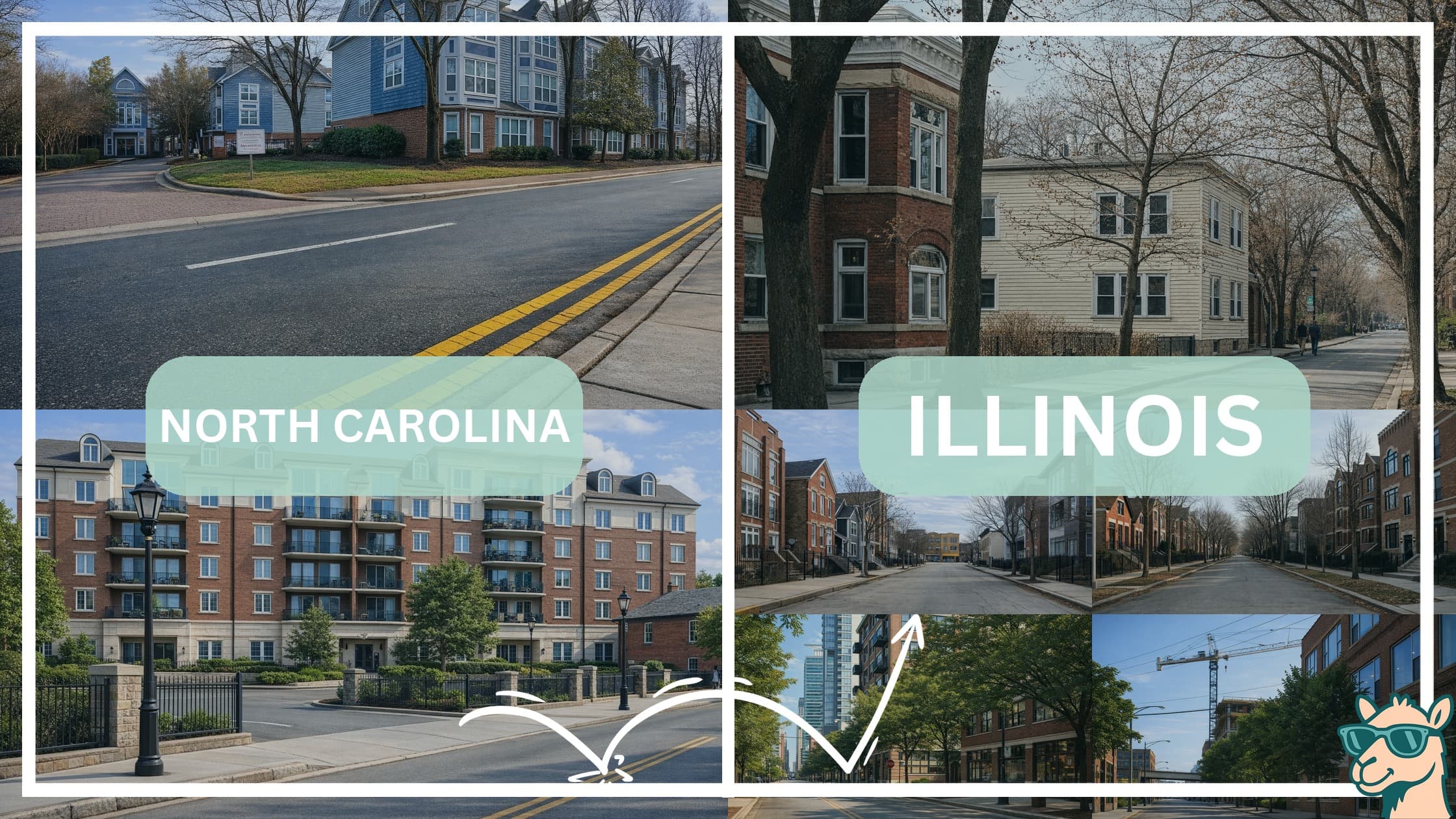 comparison of housing options and types between neighborhoods in North Carolina and Illinois