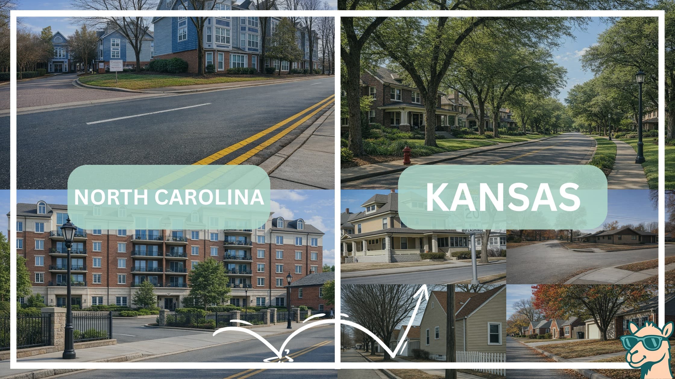 comparison of housing options and types between neighborhoods in North Carolina and Kansas