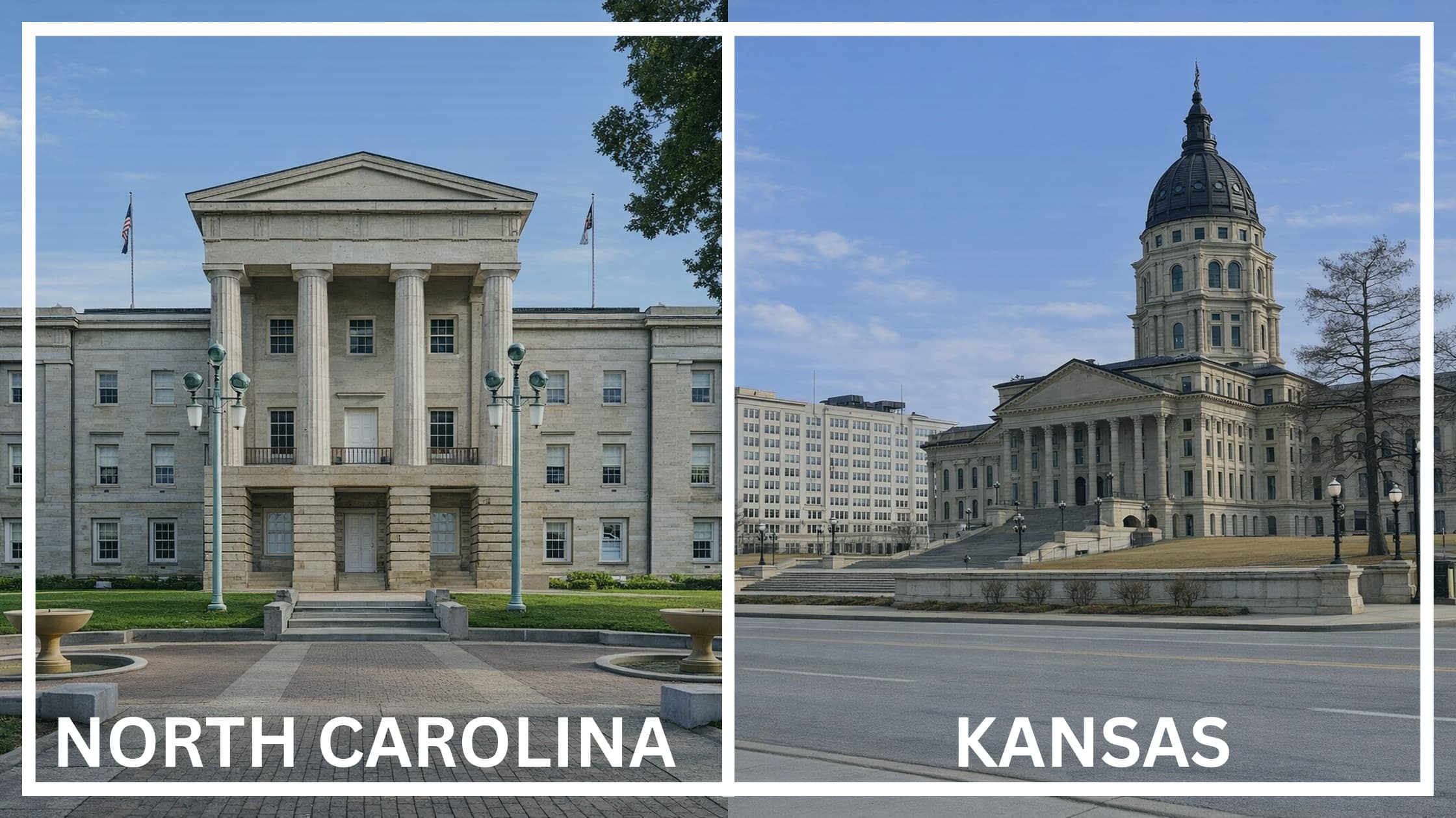 Comparing the state capitol buildings between North Carolina and Kansas.