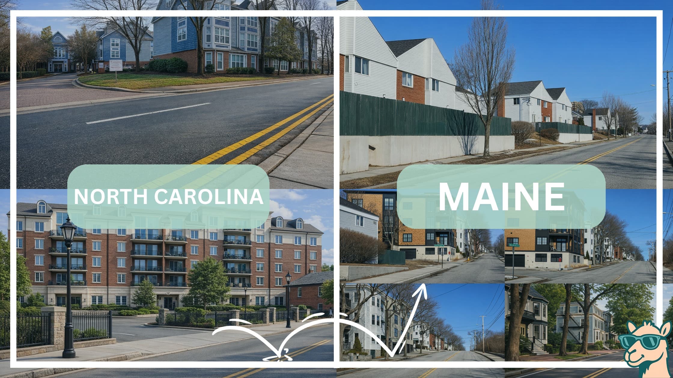 comparison of housing options and types between neighborhoods in North Carolina and Maine