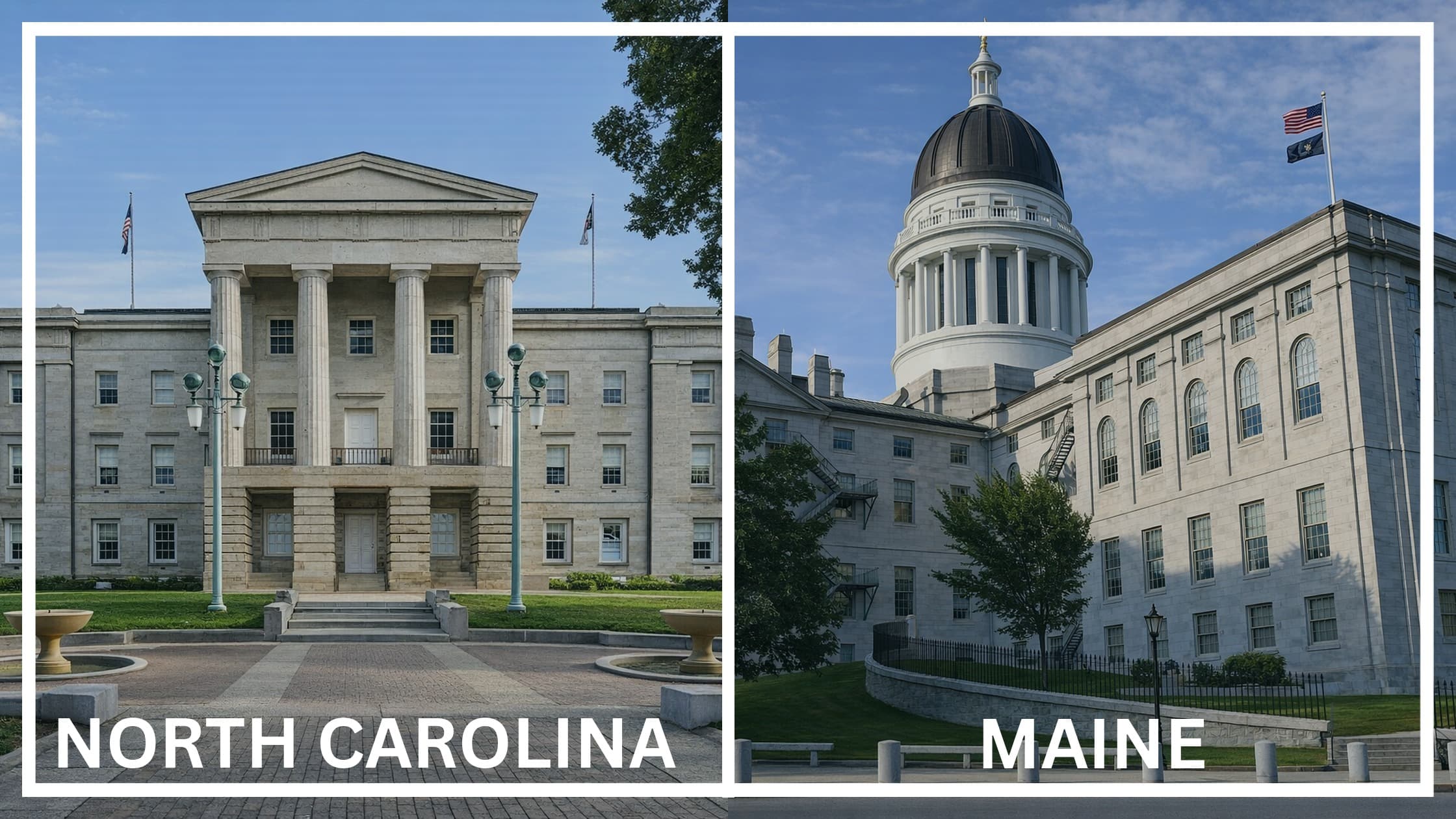 Comparing the state capitol buildings between North Carolina and Maine.