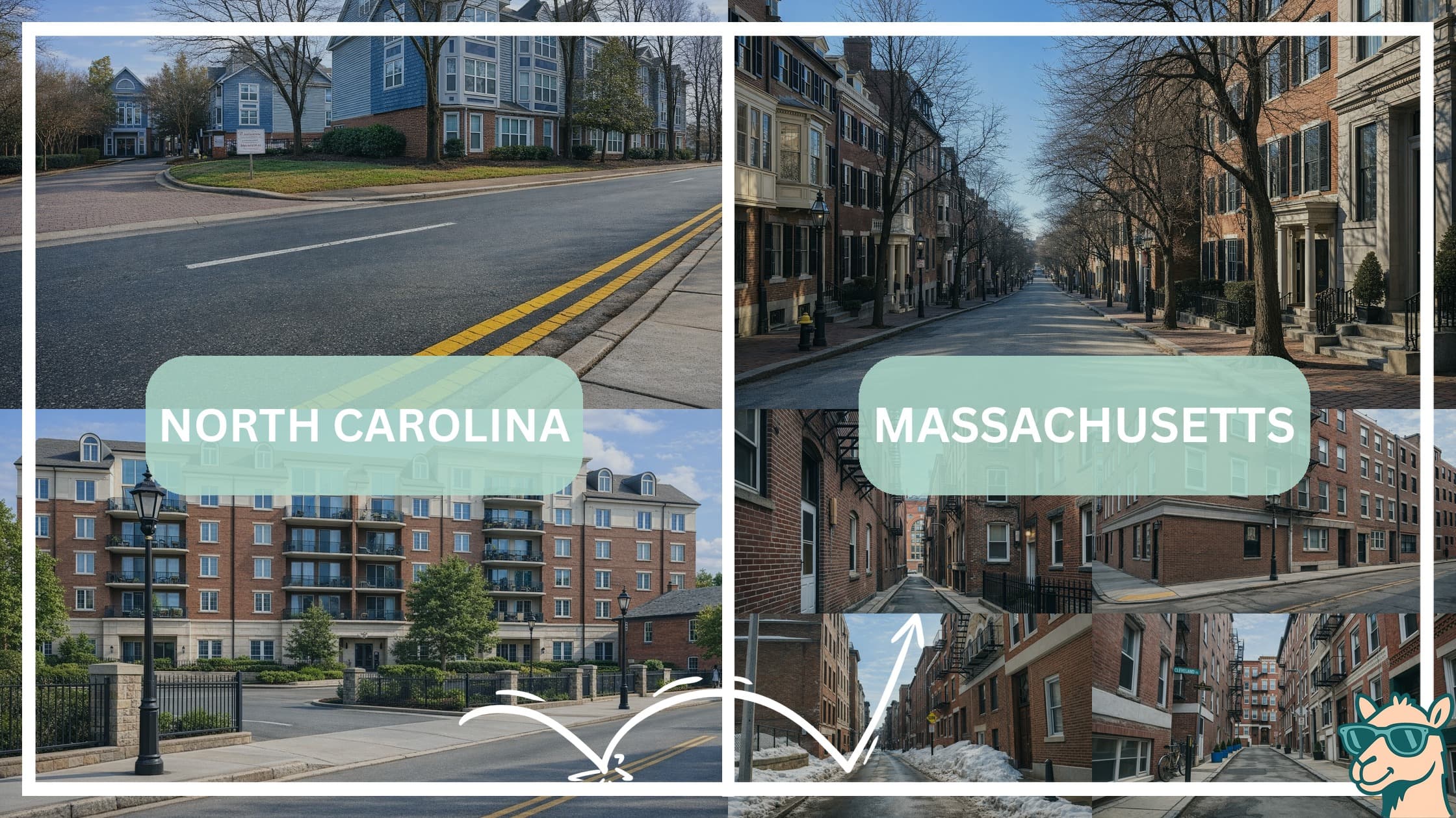 comparison of housing options and types between neighborhoods in North Carolina and Massachusetts