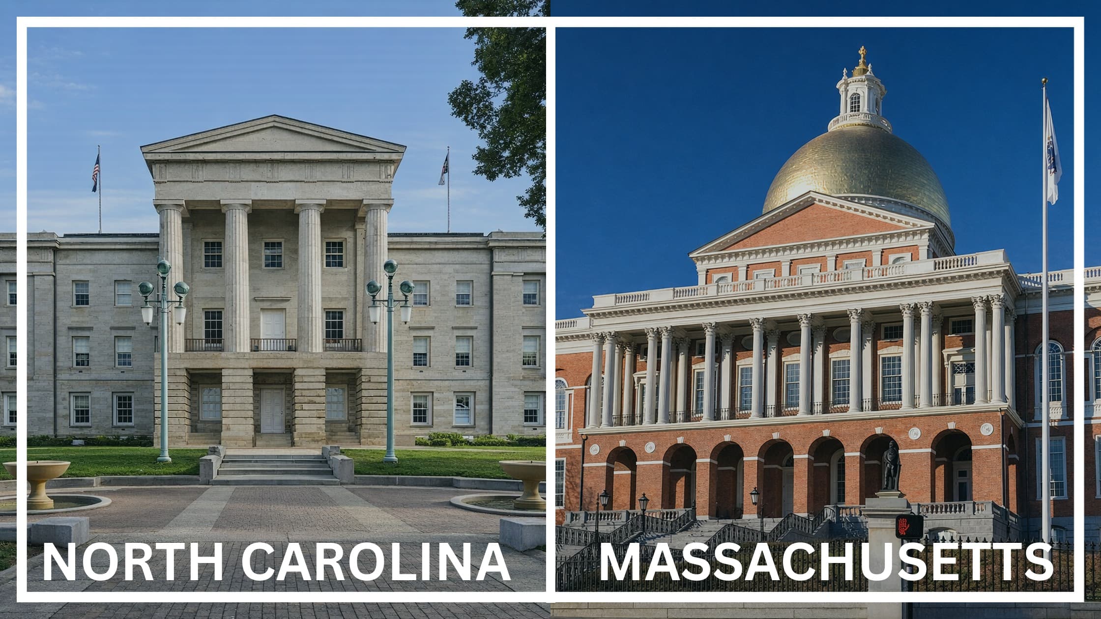 Comparing the state capitol buildings between North Carolina and Massachusetts.