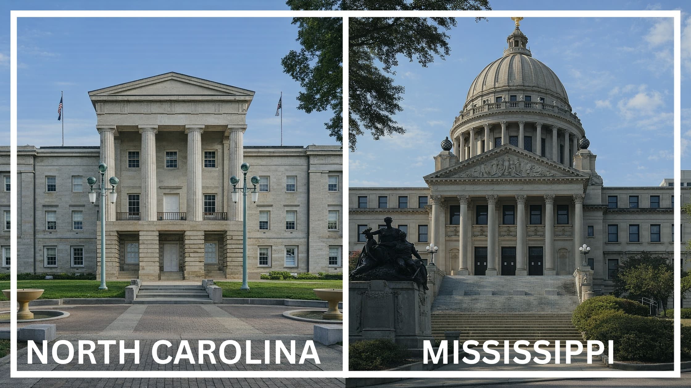 Comparing the state capitol buildings between North Carolina and Mississippi.