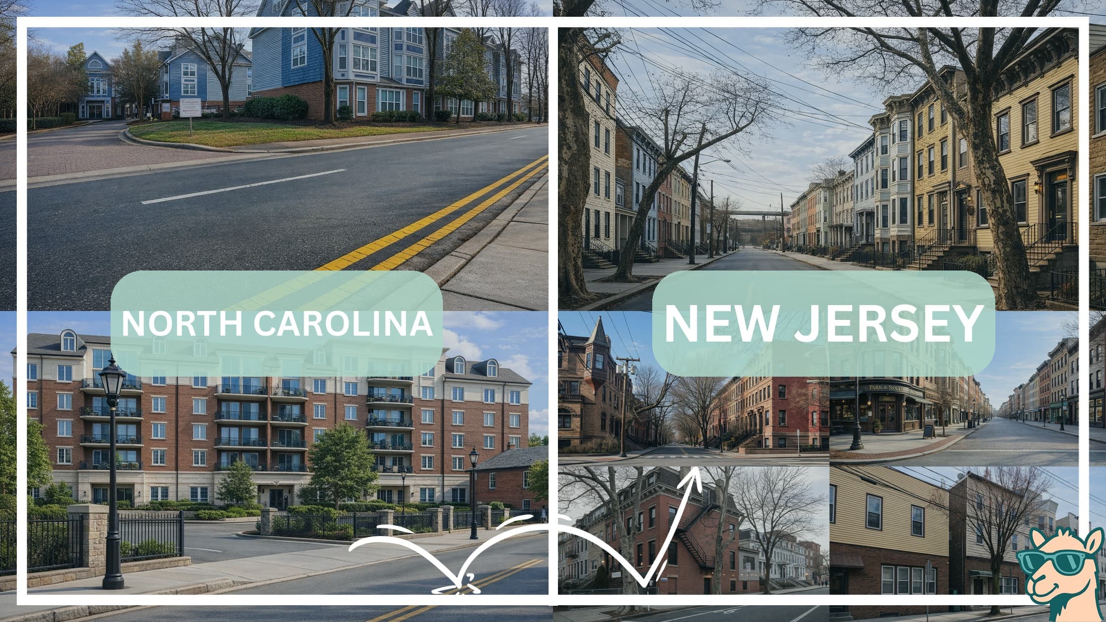 comparison of housing options and types between neighborhoods in North Carolina and New Jersey
