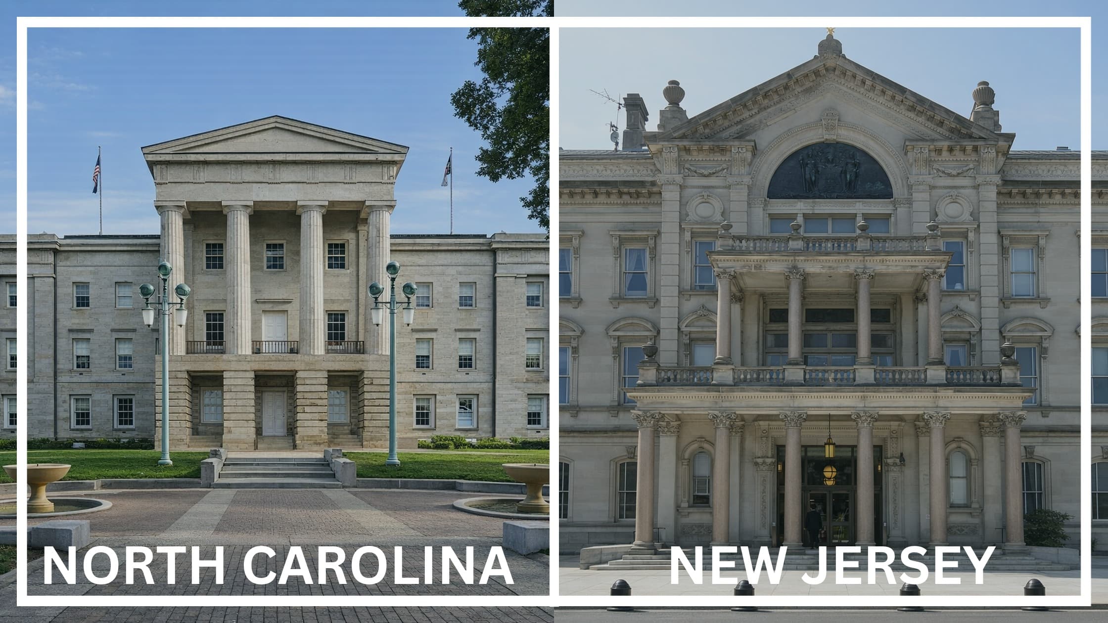 Comparing the state capitol buildings between North Carolina and New Jersey.