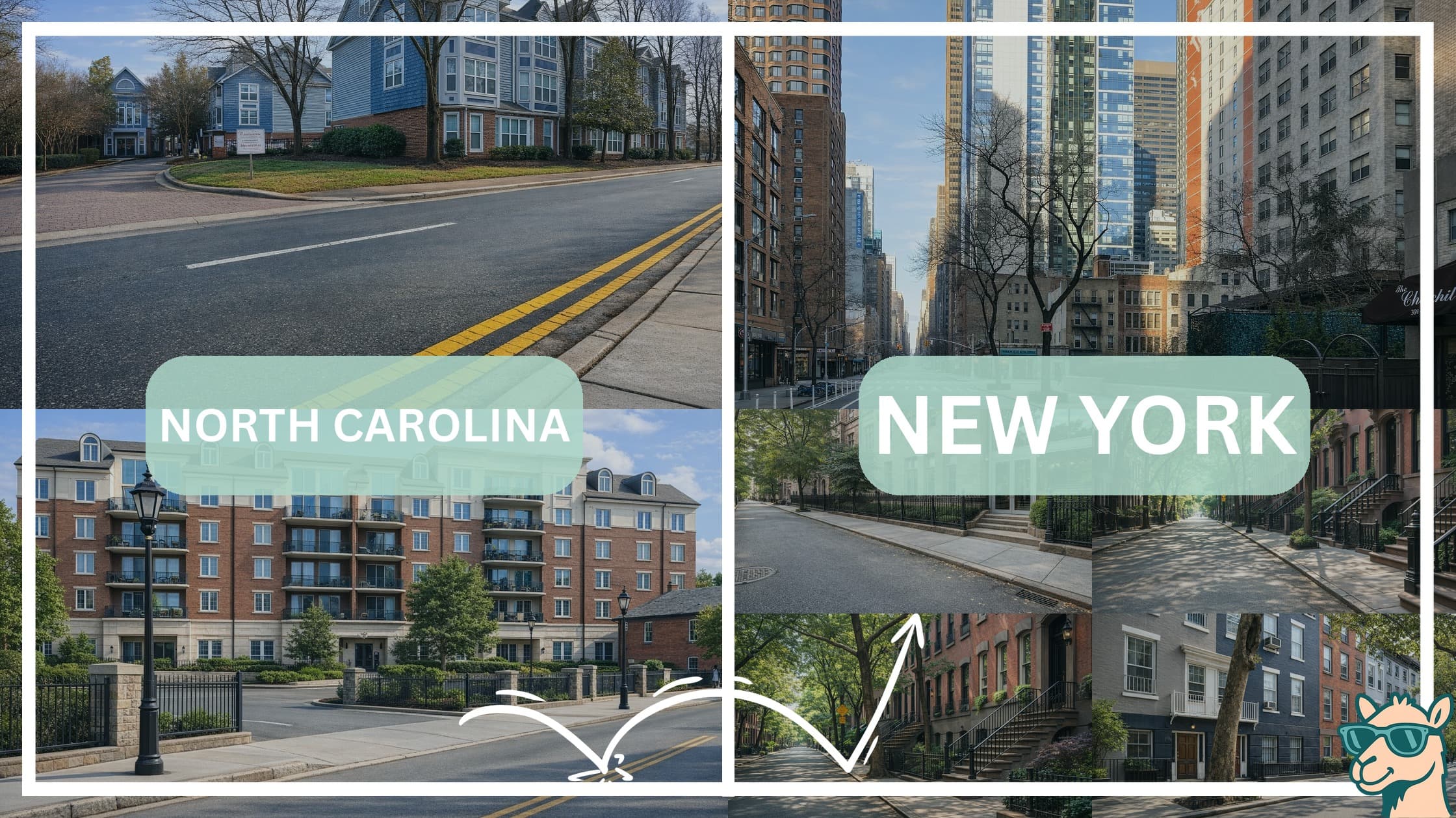 comparison of housing options and types between neighborhoods in North Carolina and New York