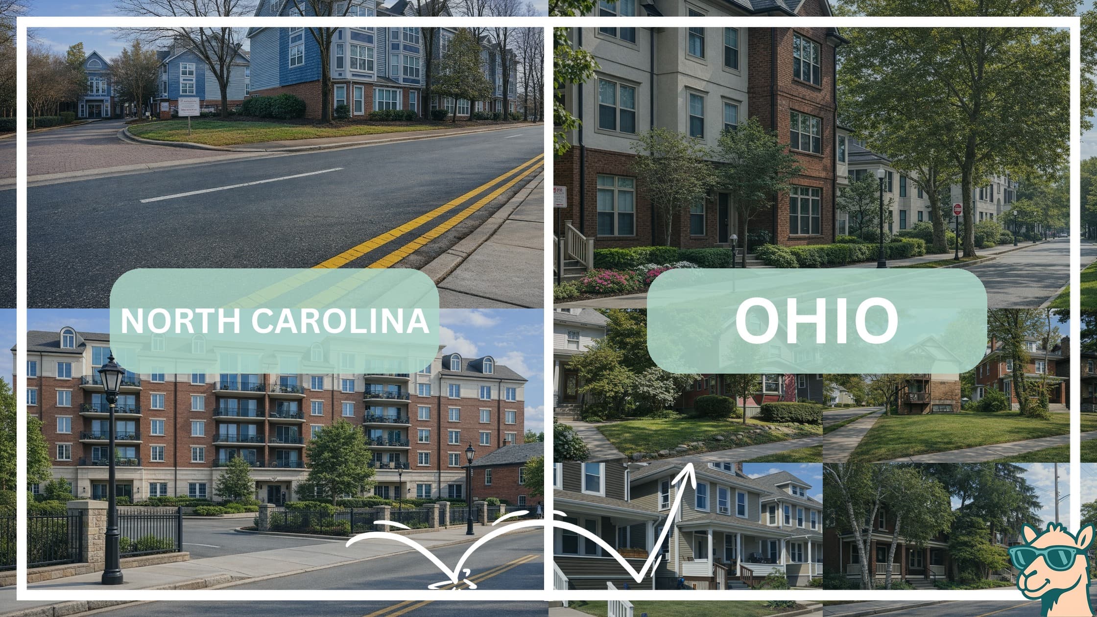 comparison of housing options and types between neighborhoods in North Carolina and Ohio