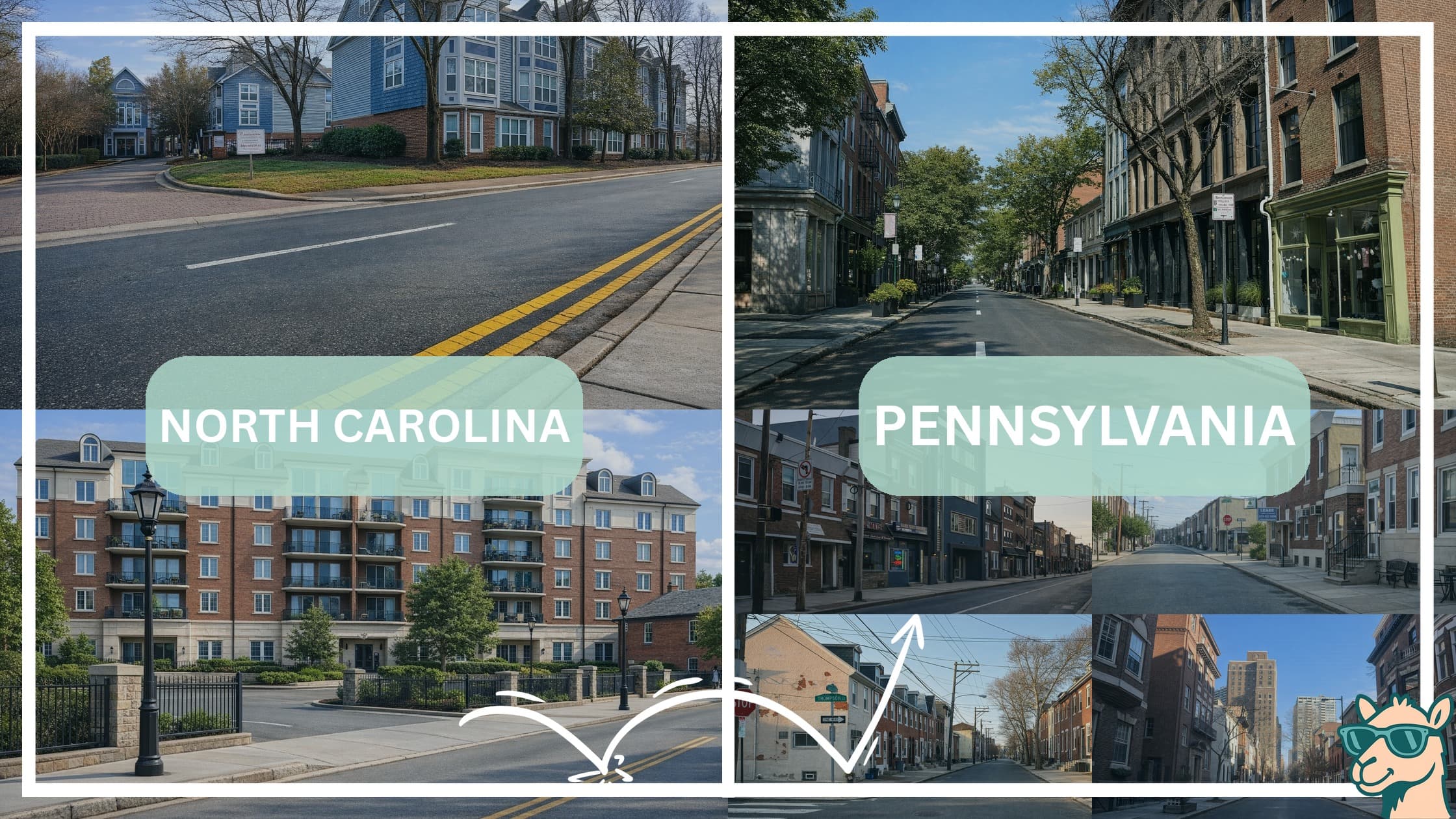 comparison of housing options and types between neighborhoods in North Carolina and Pennsylvania