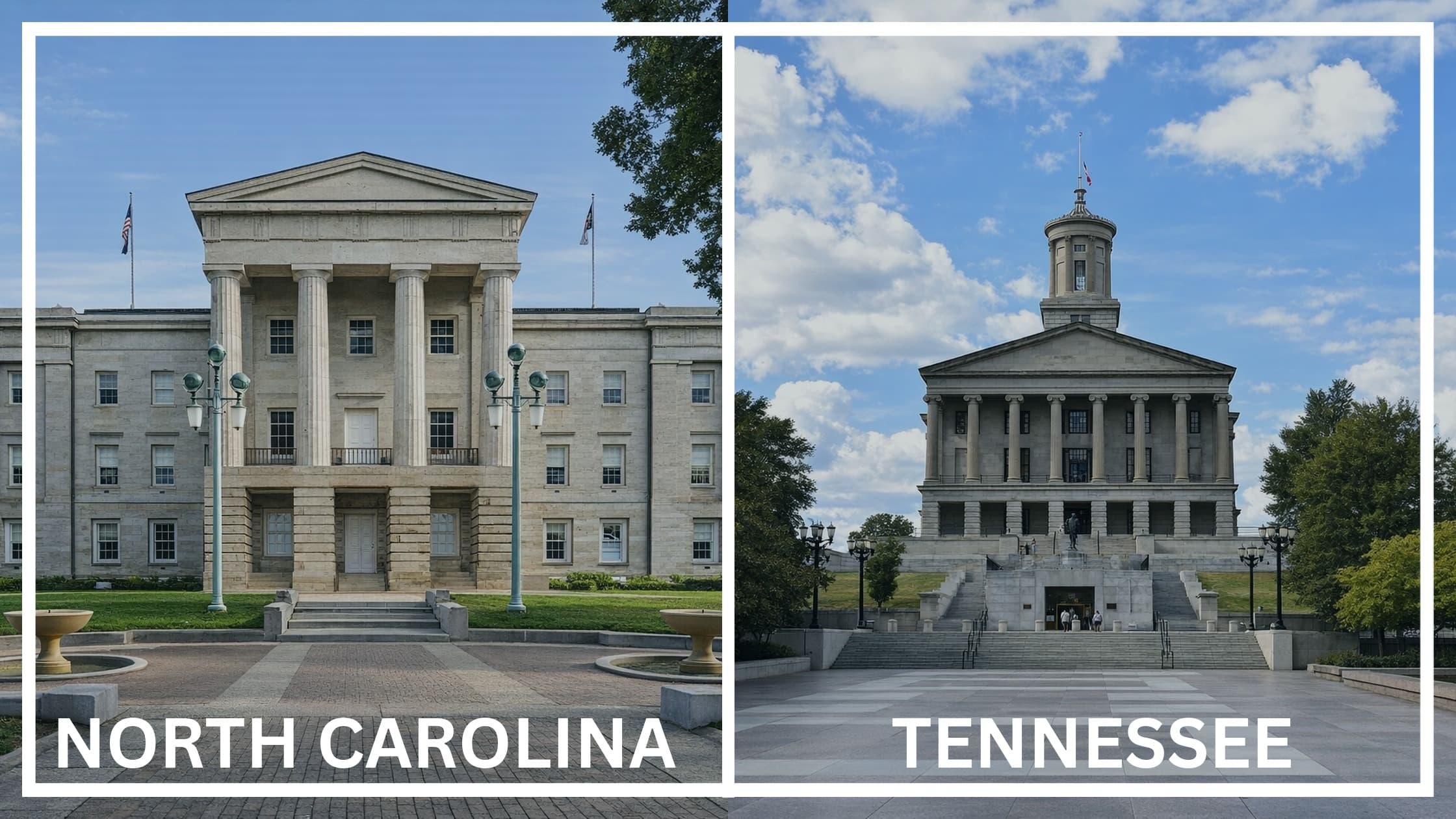 Comparing the state capitol buildings between North Carolina and Tennessee.