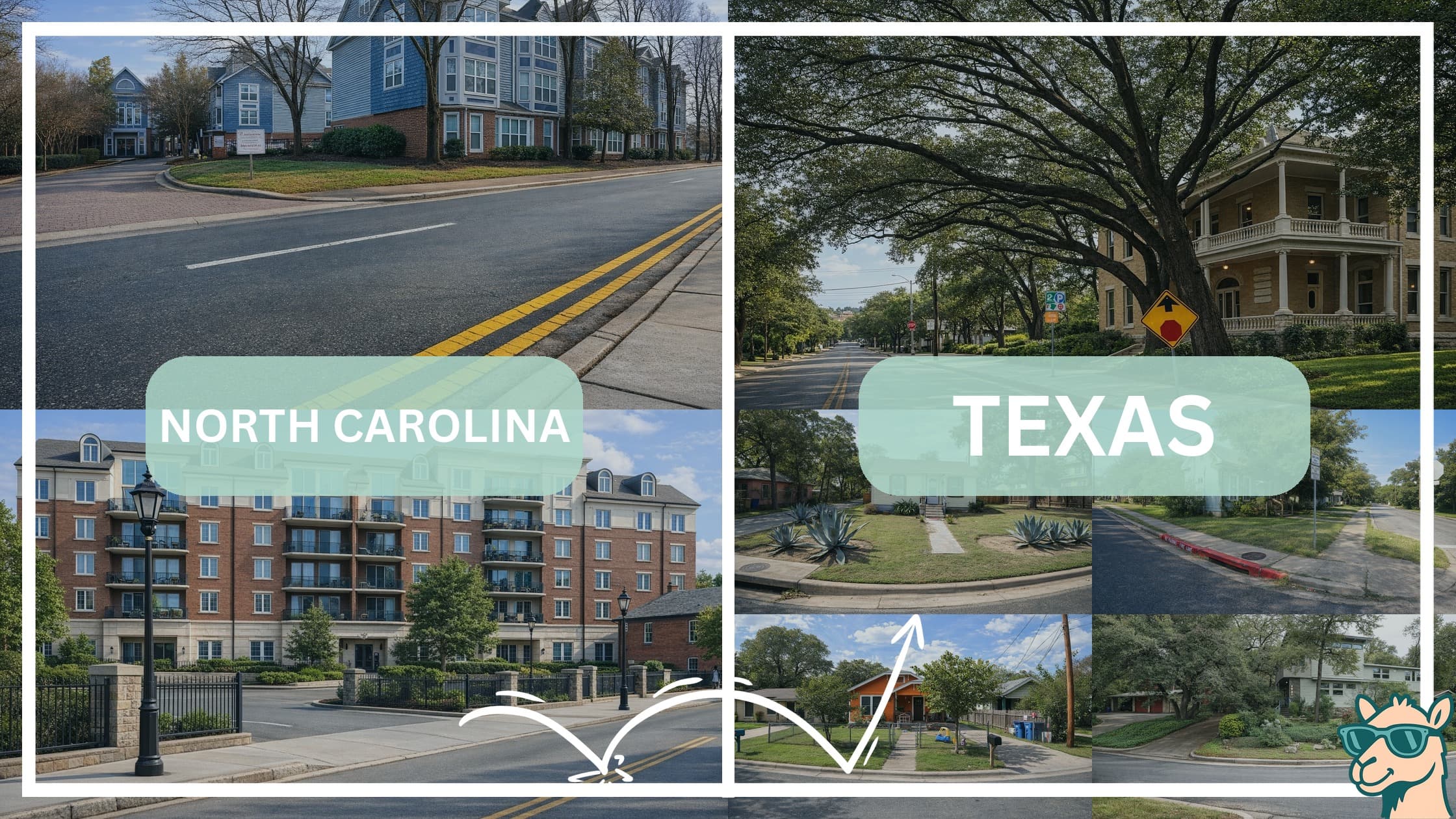 comparison of housing options and types between neighborhoods in North Carolina and Texas
