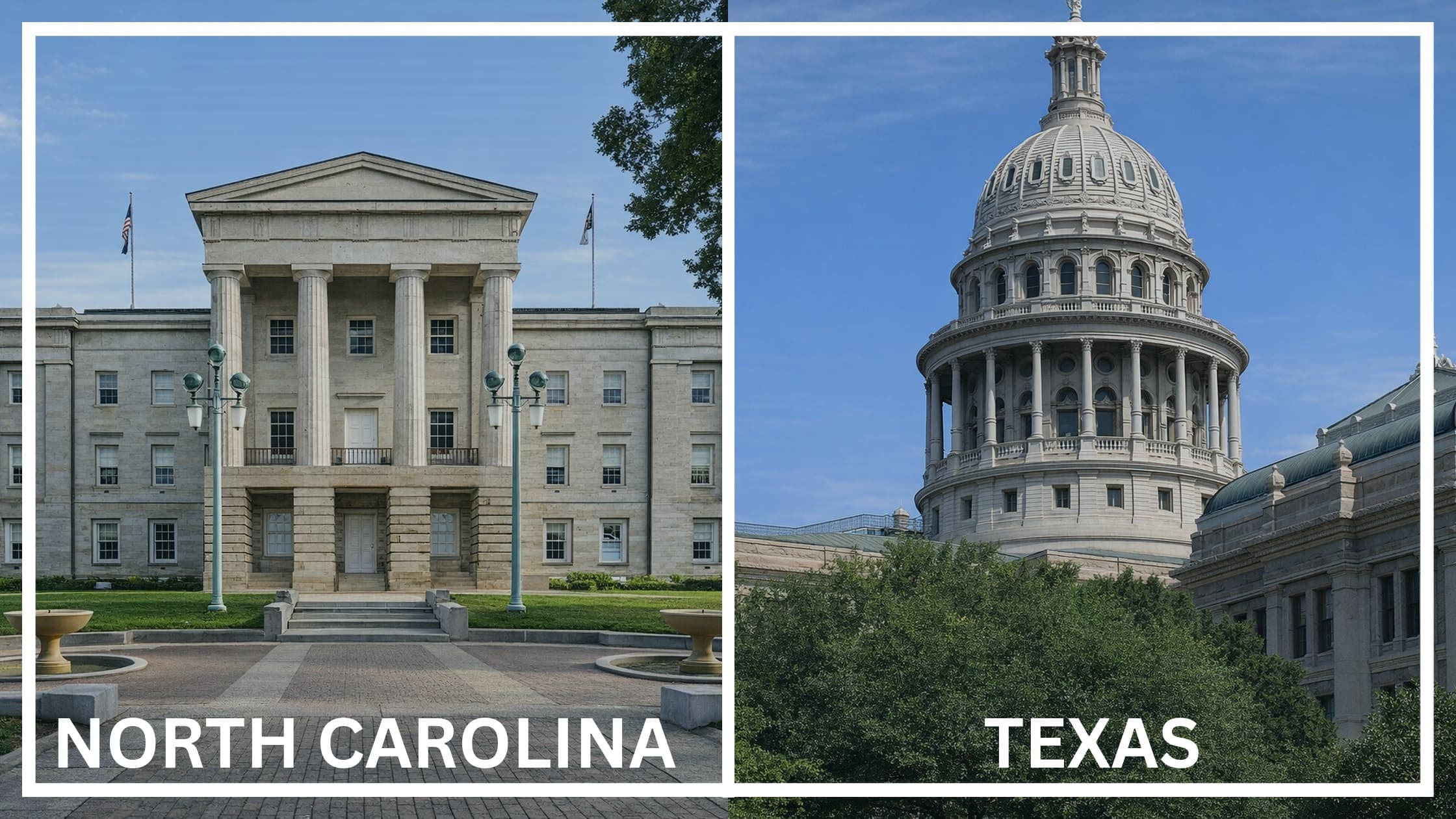 Comparing the state capitol buildings between North Carolina and Texas.