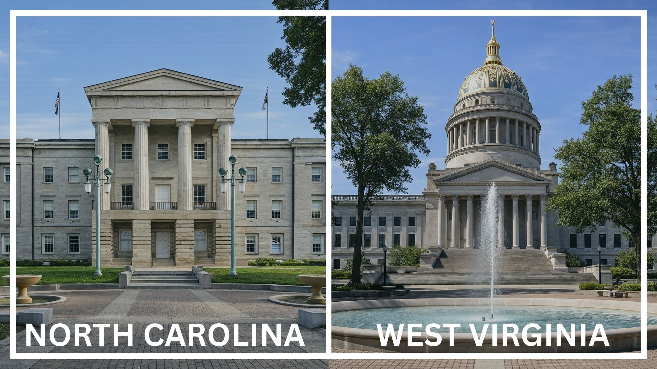 Comparing the state capitol buildings between North Carolina and West Virginia.