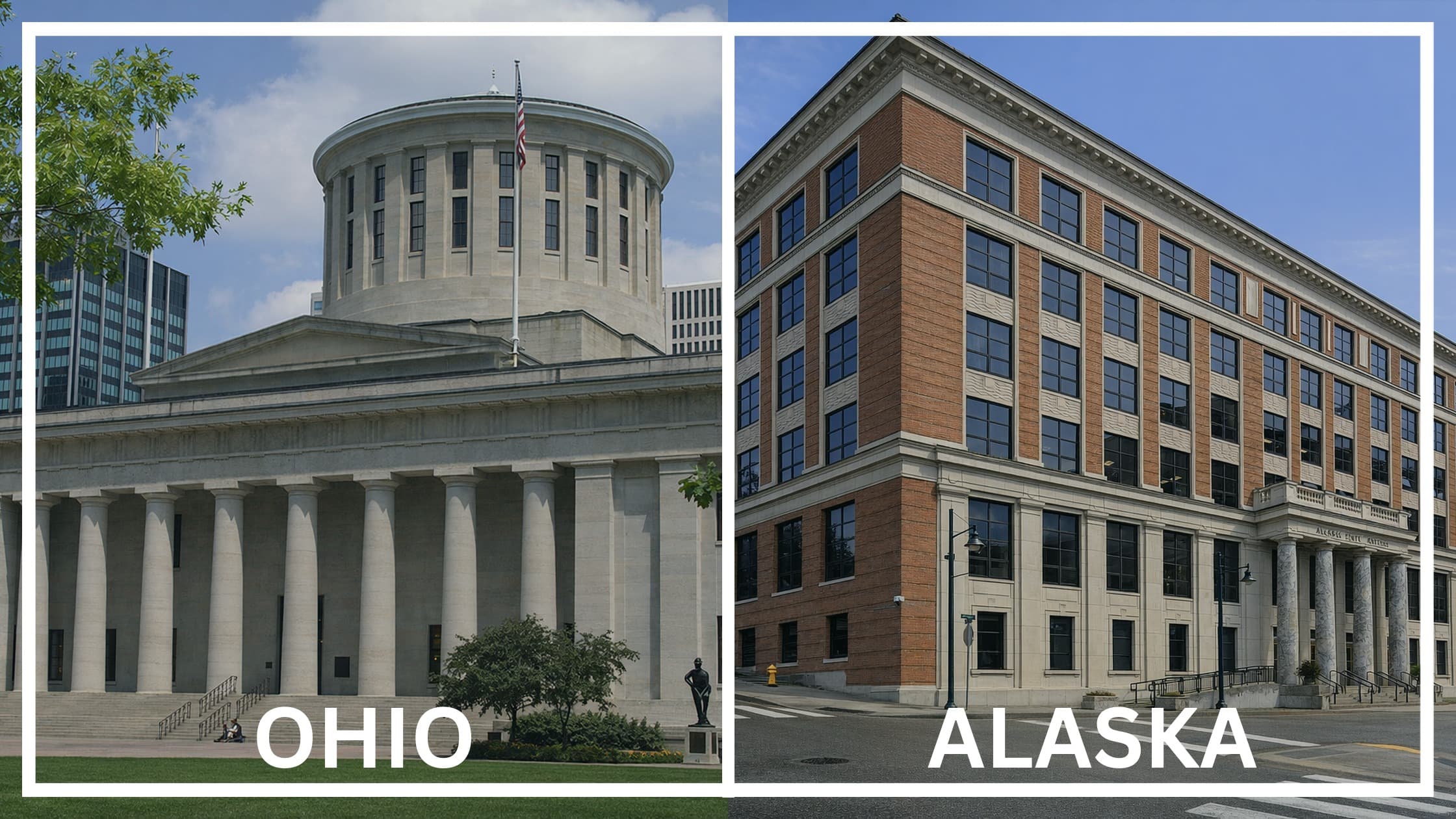Comparing the state capitol buildings between Ohio and Alaska.