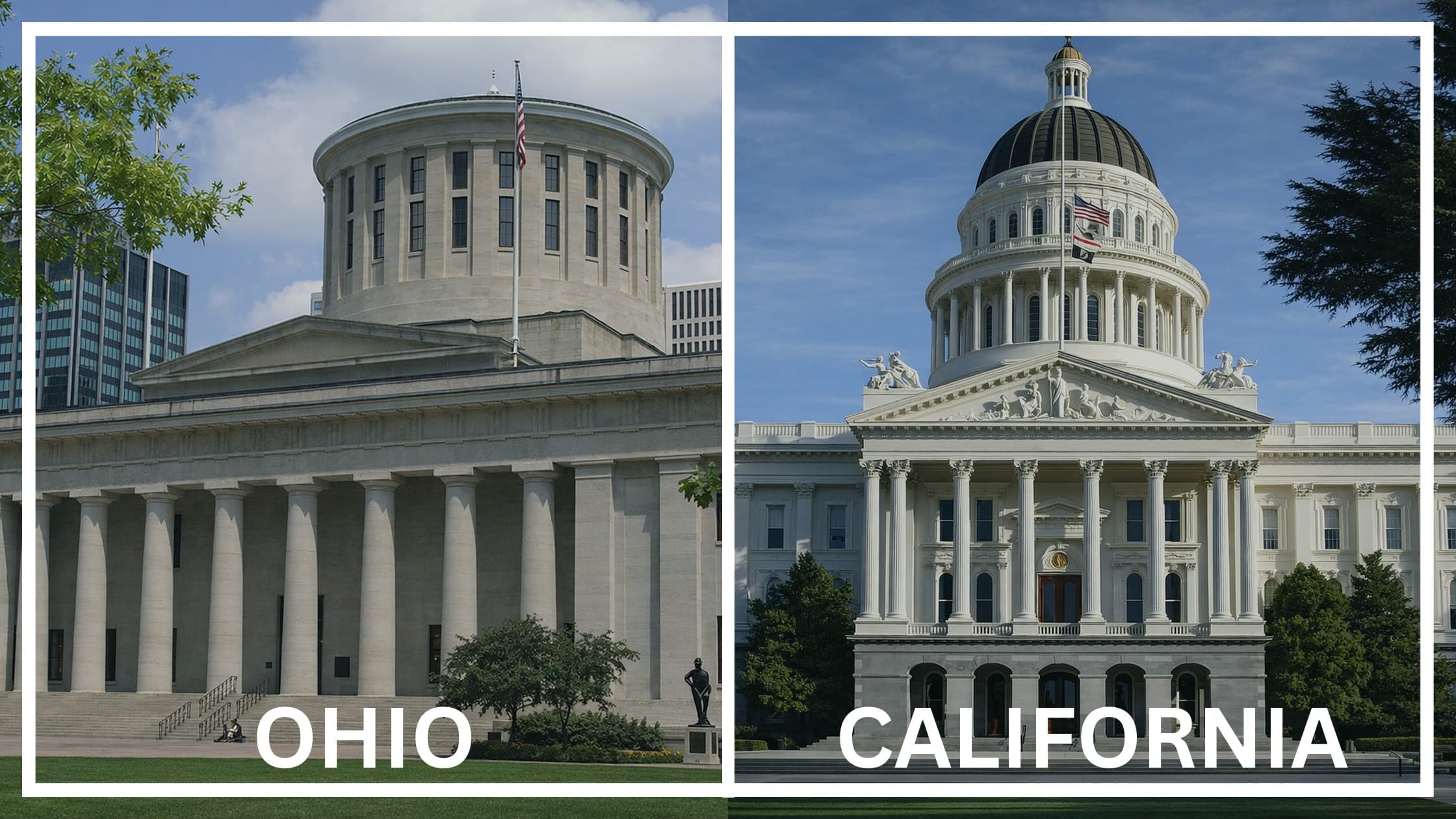 Comparing the state capitol buildings between Ohio and California.