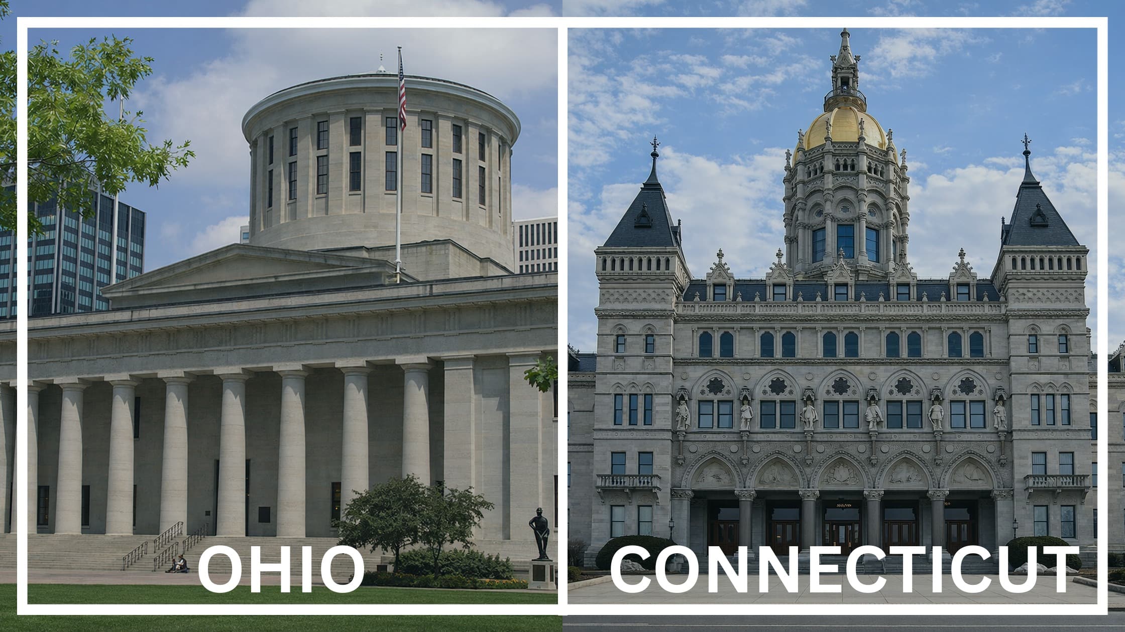 Comparing the state capitol buildings between Ohio and Connecticut.