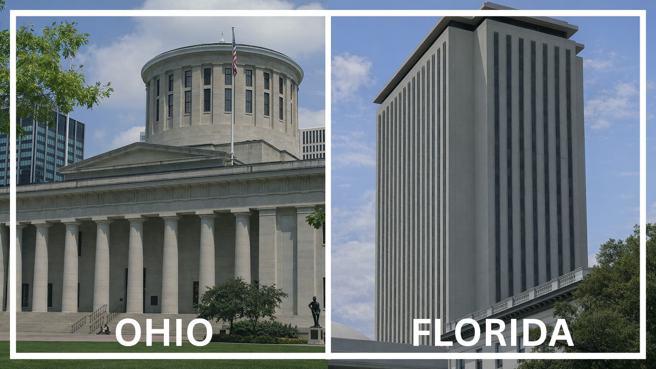 Comparing the state capitol buildings between Ohio and Florida.