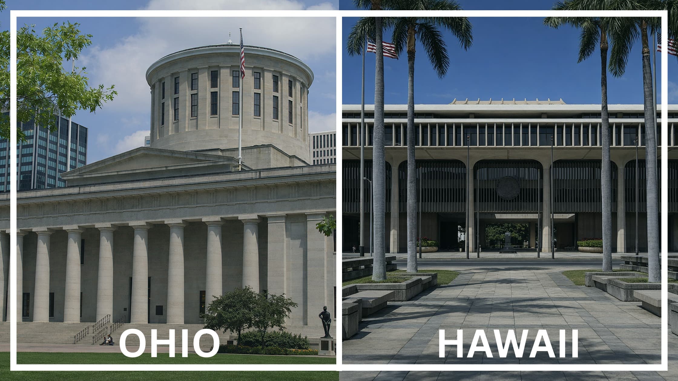 Comparing the state capitol buildings between Ohio and Hawaii.