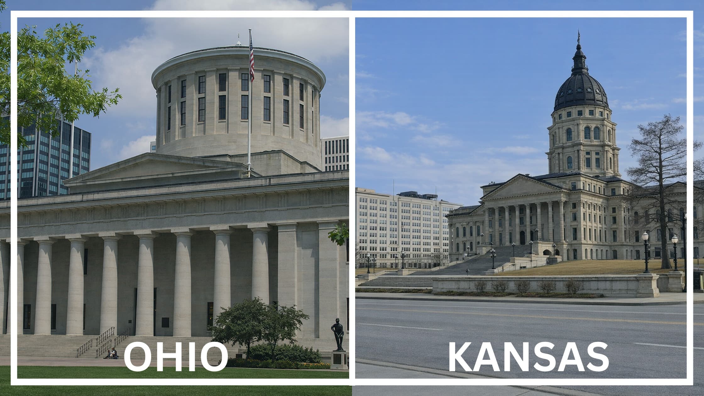 Comparing the state capitol buildings between Ohio and Kansas.