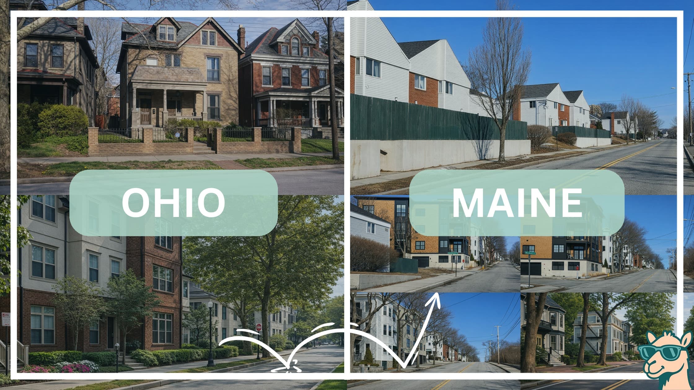 comparison of housing options and types between neighborhoods in Ohio and Maine
